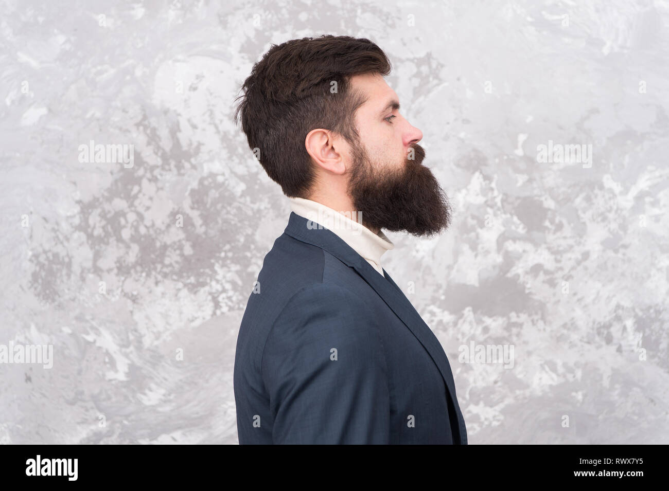 Facial hair and grooming. Man handsome bearded businessman wear formal  suit. Menswear and fashion concept. Guy brutal fashion model with long  beard and mustache. Business people fashion style Stock Photo - Alamy