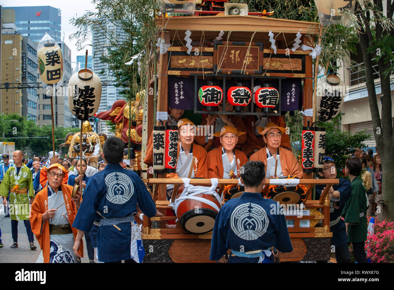 Tsukiji Shishi Matsuri. Tsukiji Lion Dance Festival Tokyo Japan. Happening once every three years, the Tsukiji Shishi Matsuri or Lion Dance Festival t Stock Photo