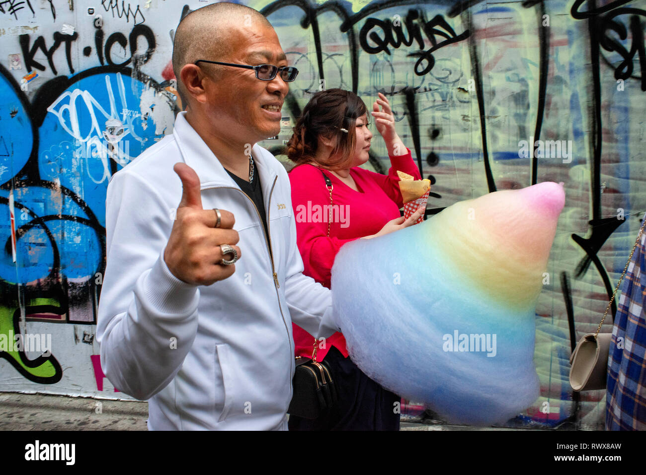 Fashion japanese people with a sugar cloud in Takeshita Street in the Harajuku district in Tokyo, Japan Stock Photo