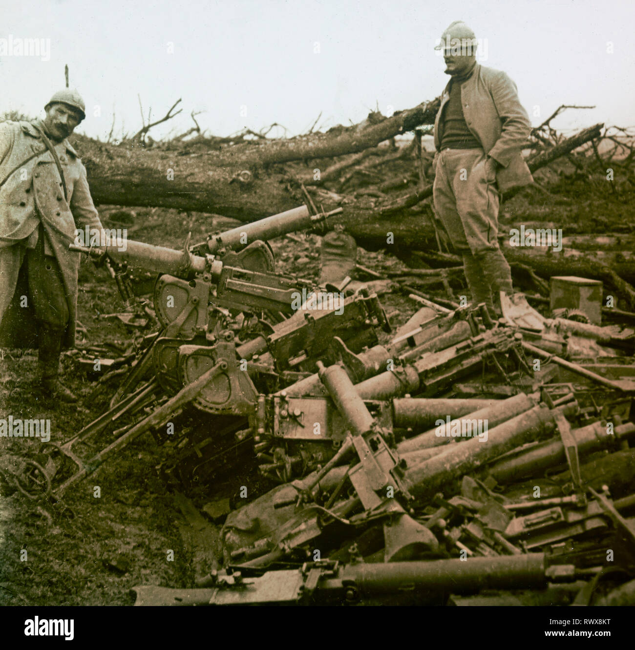 Photography  ,  Two soldiers proud to exhibit the booty after the attack at Chaulnes in 1916 Stock Photo
