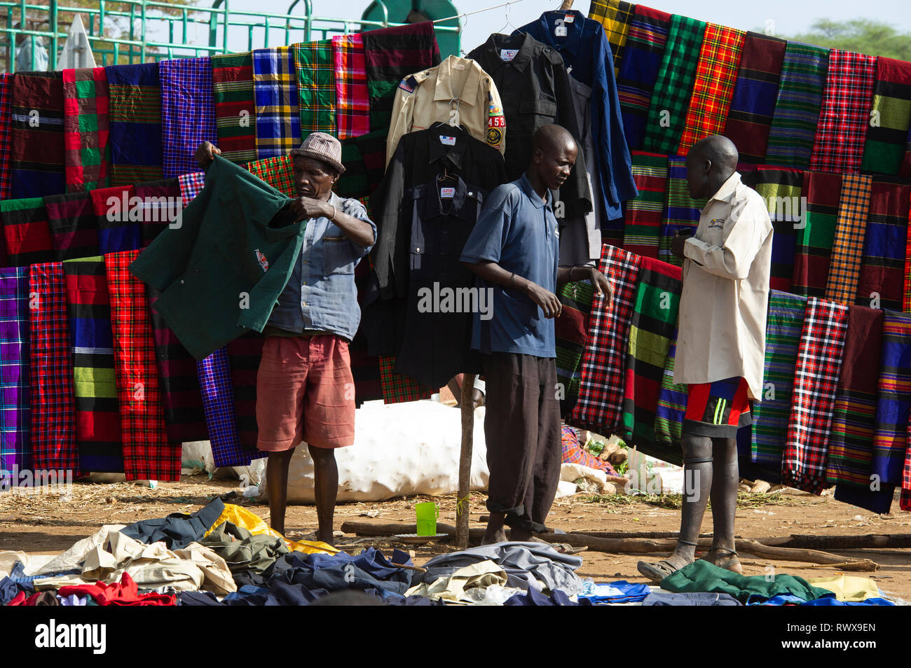 Karamojong blankets at the Moroto cattle market, Uganda Stock Photo Alamy