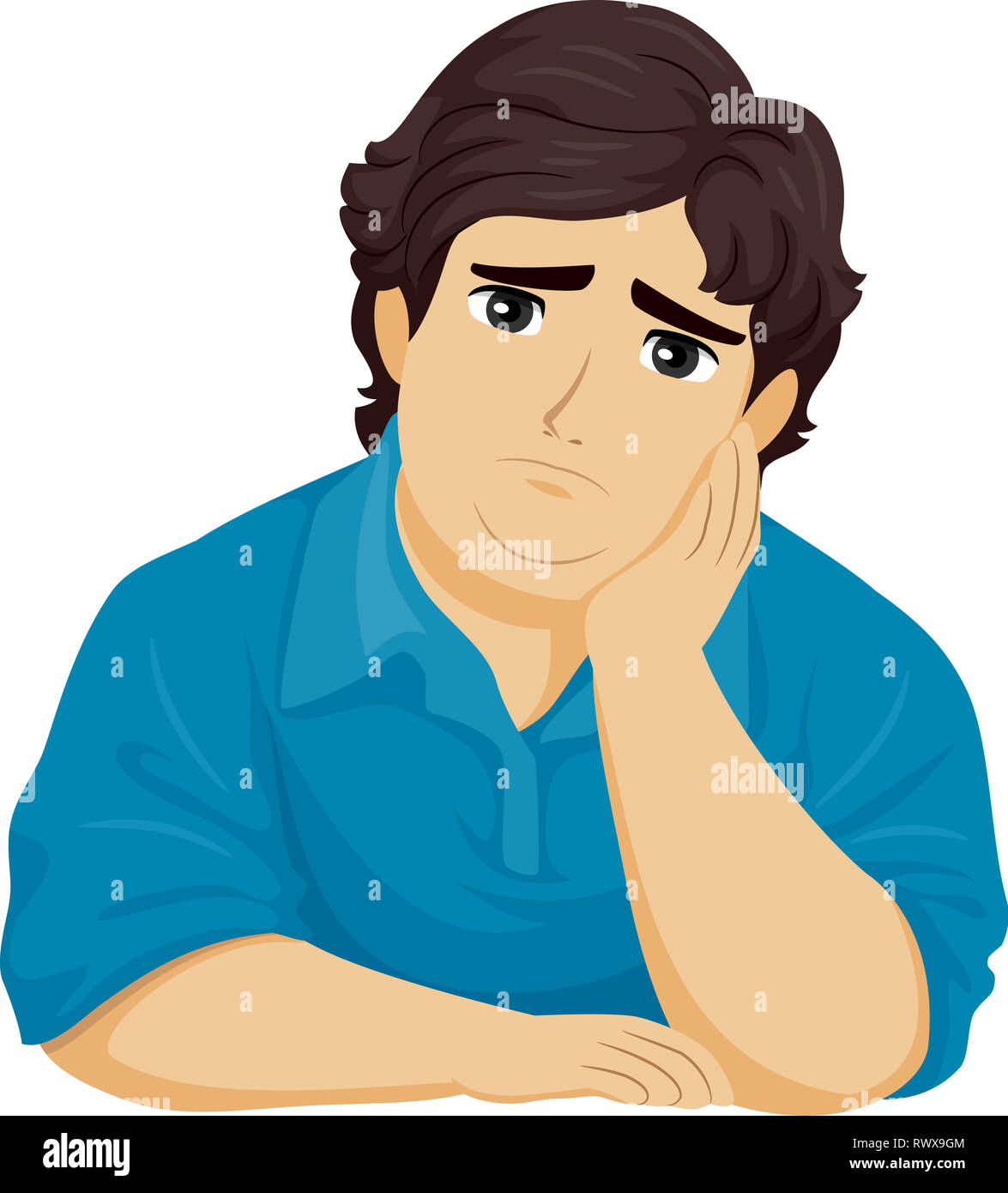 Illustration of a Fat Teenage Guy with Hand on Face Feeling Sad or ...