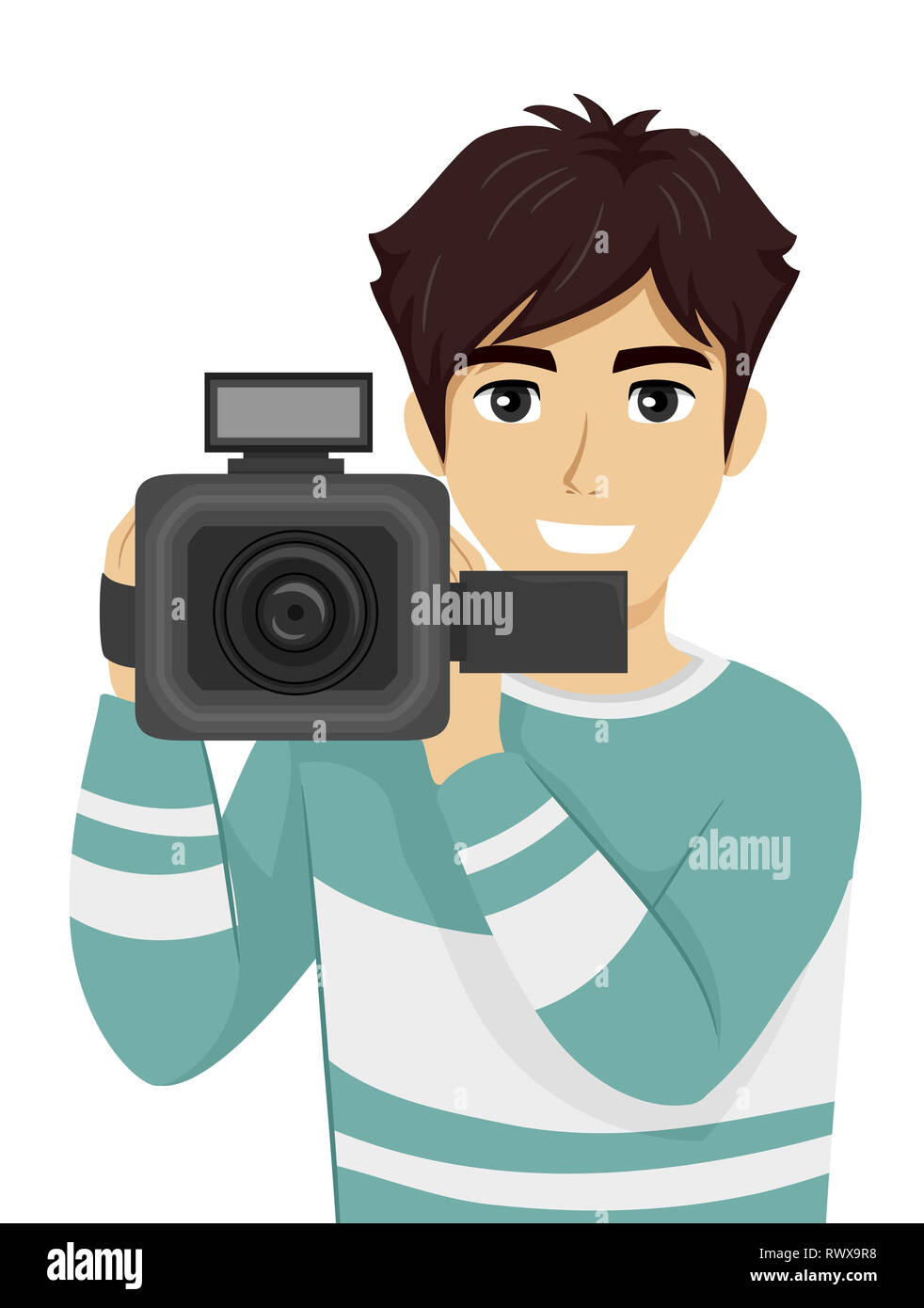 Illustration of a Teenage Guy Holding a Video Camera Filming Stock ...