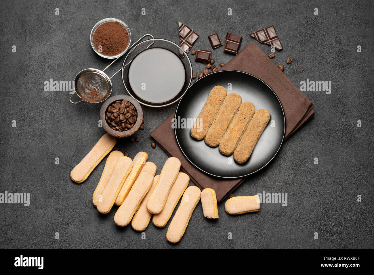 Tiramisu cake cooking Italian Savoiardi ladyfingers Biscuits and