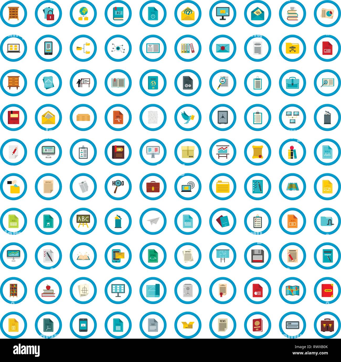 100 document format icons set, flat style Stock Vector Image & Art - Alamy