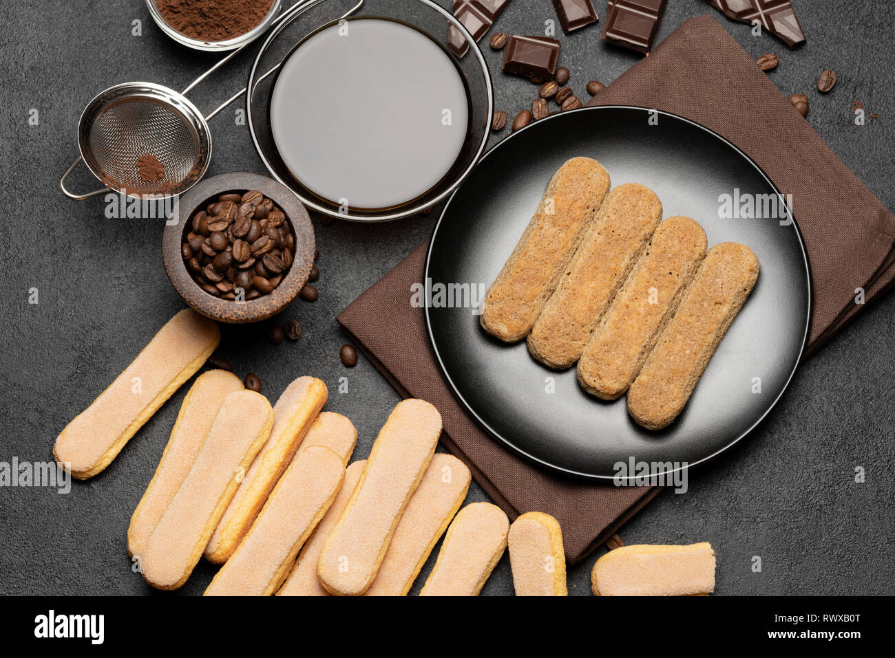 Tiramisu cake cooking Italian Savoiardi ladyfingers Biscuits and