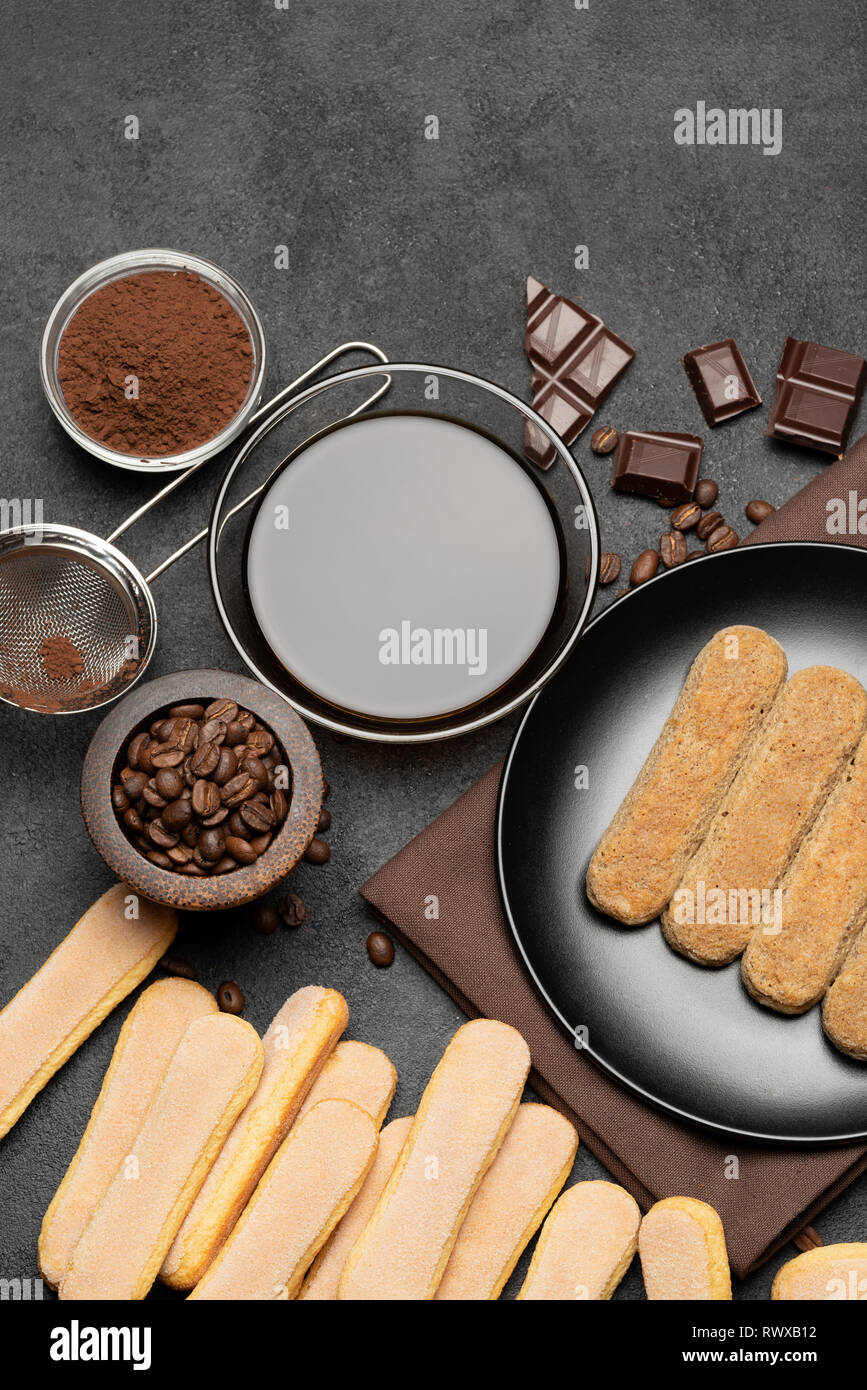 Tiramisu cake cooking Italian Savoiardi ladyfingers Biscuits and