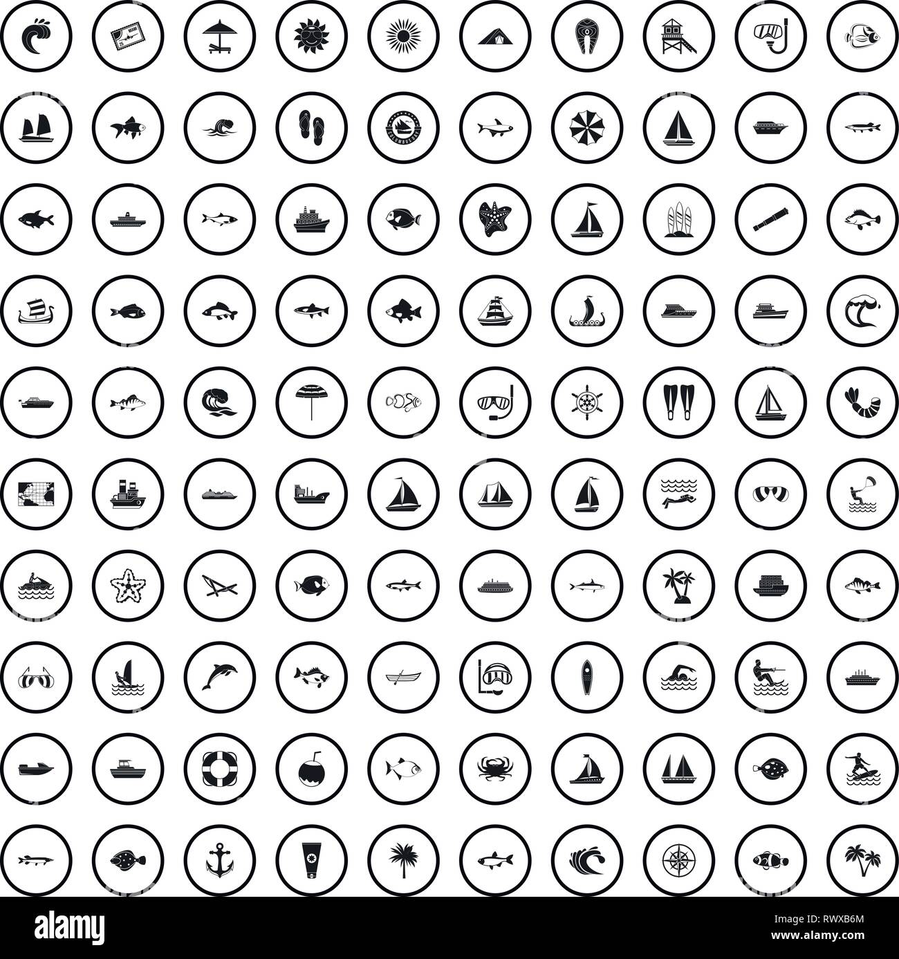 100 sea icons set in simple style Stock Vector Image & Art - Alamy