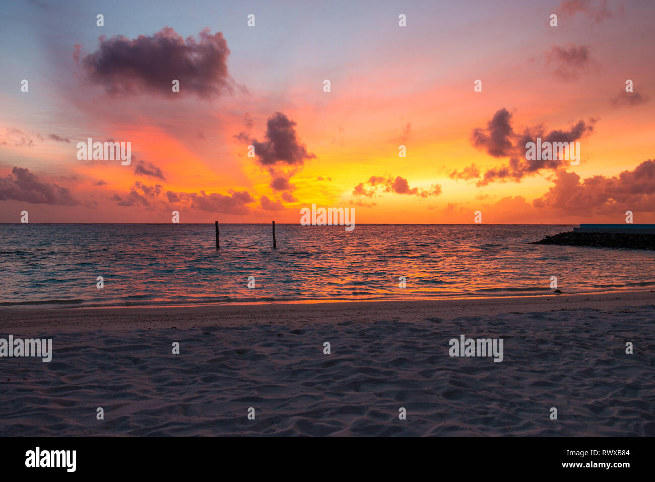 Breathtaking sunset on the maldives Stock Photo