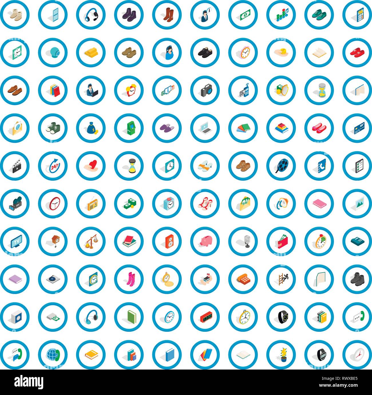 100 donation icons set, isometric 3d style Stock Vector