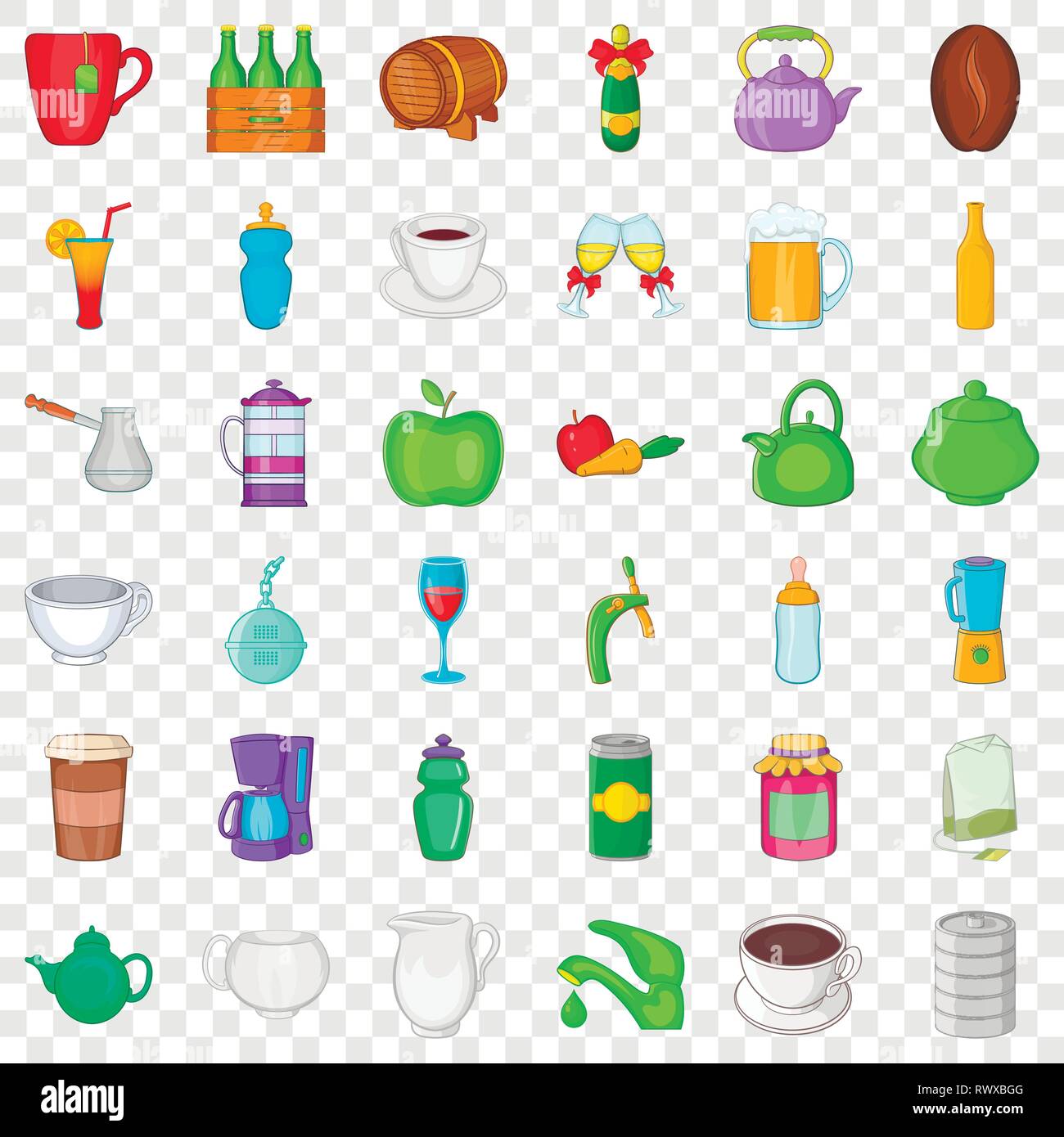 Different drinks icons set, cartoon style Stock Vector Image & Art Alamy