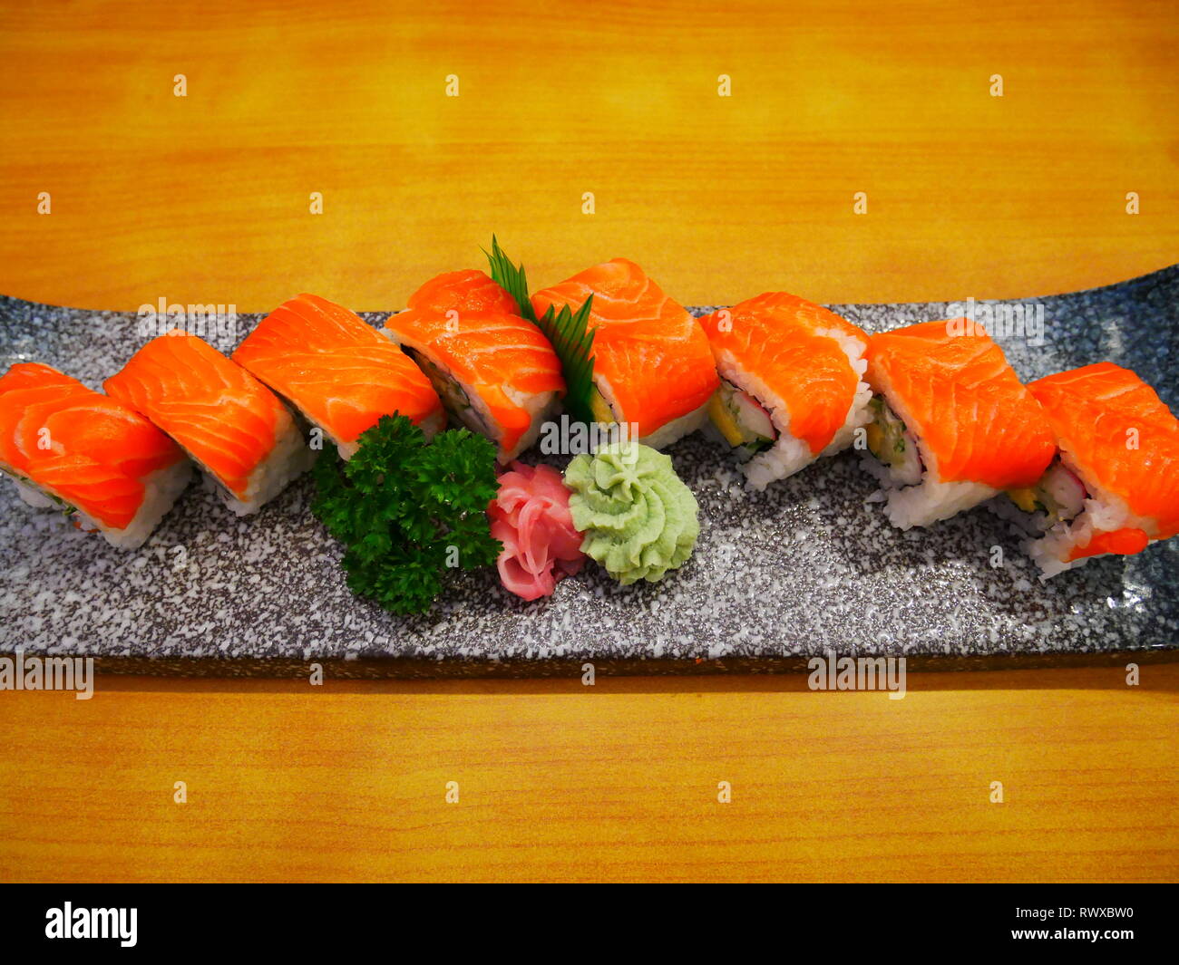 Raw Salmon Sashimi Nigiri Sushi Stock Photo