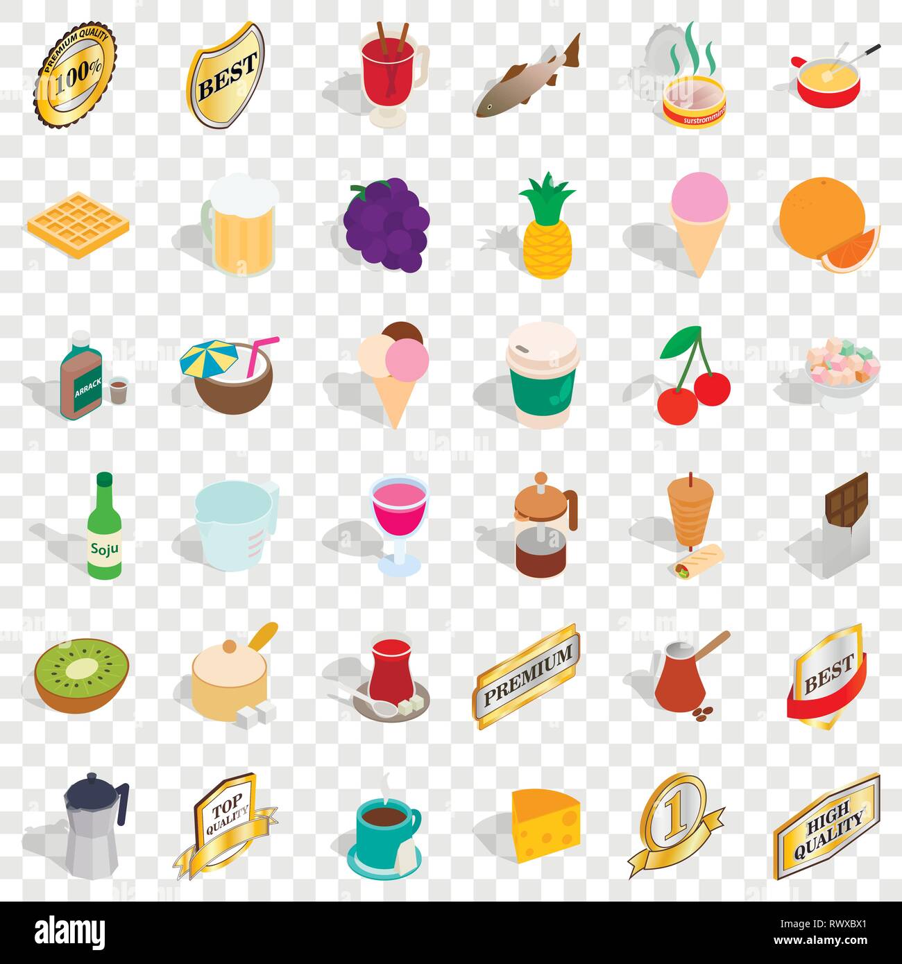 Beverage icons set, isometric style Stock Vector
