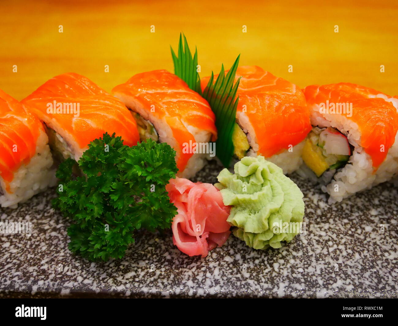 Raw Salmon Sashimi Nigiri Sushi Stock Photo