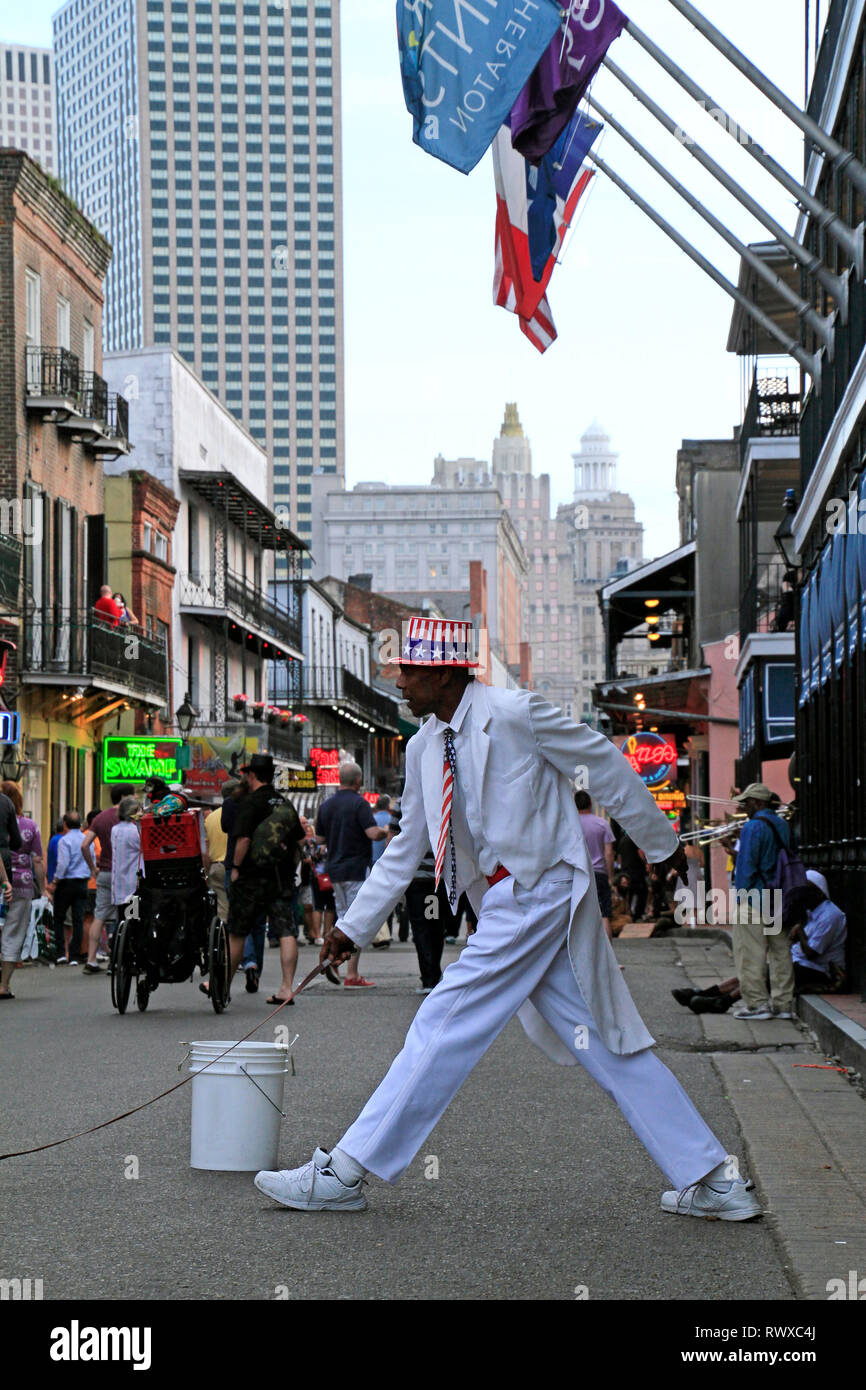 12 April 2015 - New Orleans, Louisiana / United States: Street artist during his performance in the French Quarter of New Orleans, Louisiana. Stock Photo