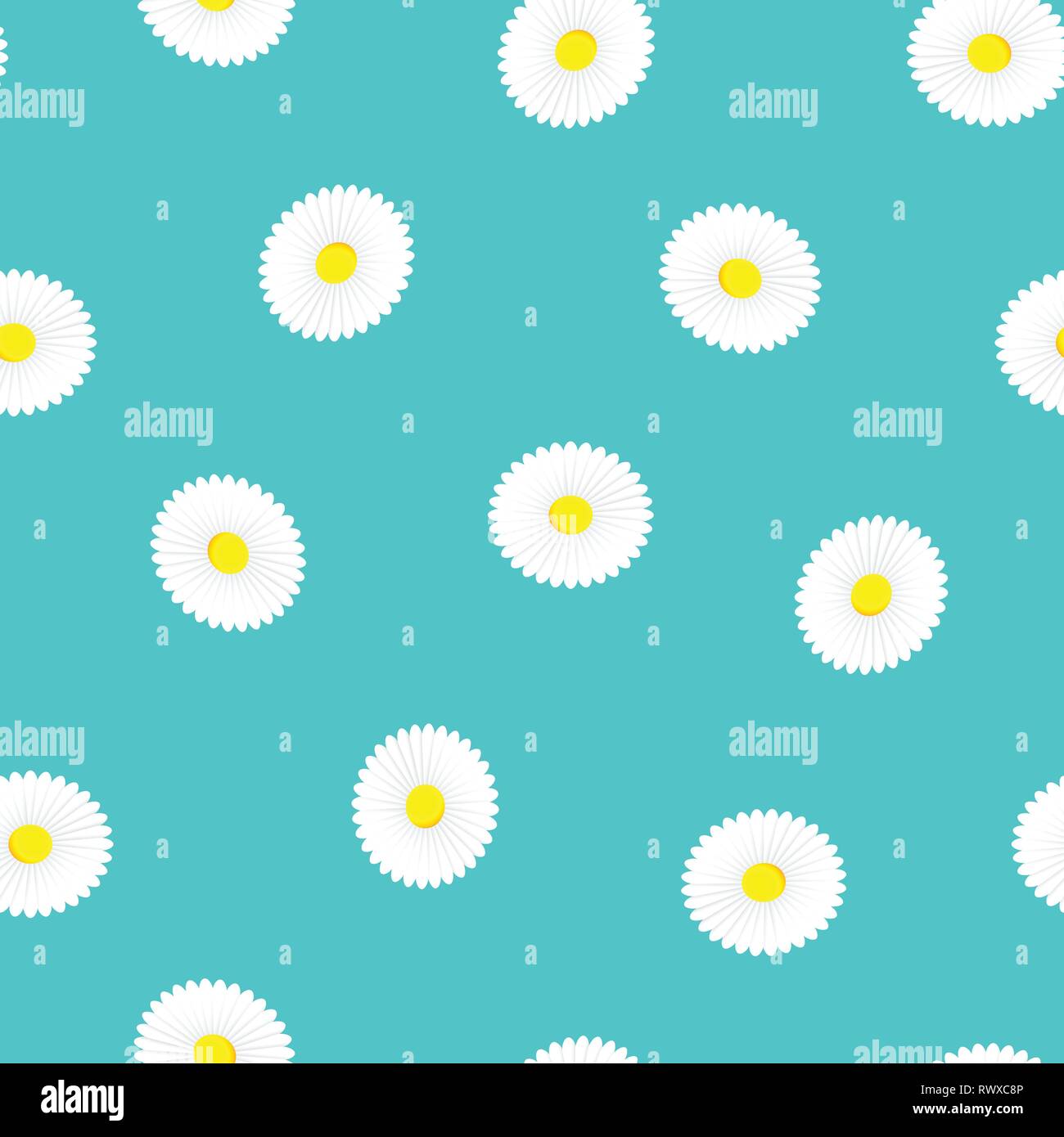 Daisy seamless pattern on turquoise background. Floral vintage texture concept for web design, covers, drapery, clothing materials, tablecloths, beddi Stock Vector