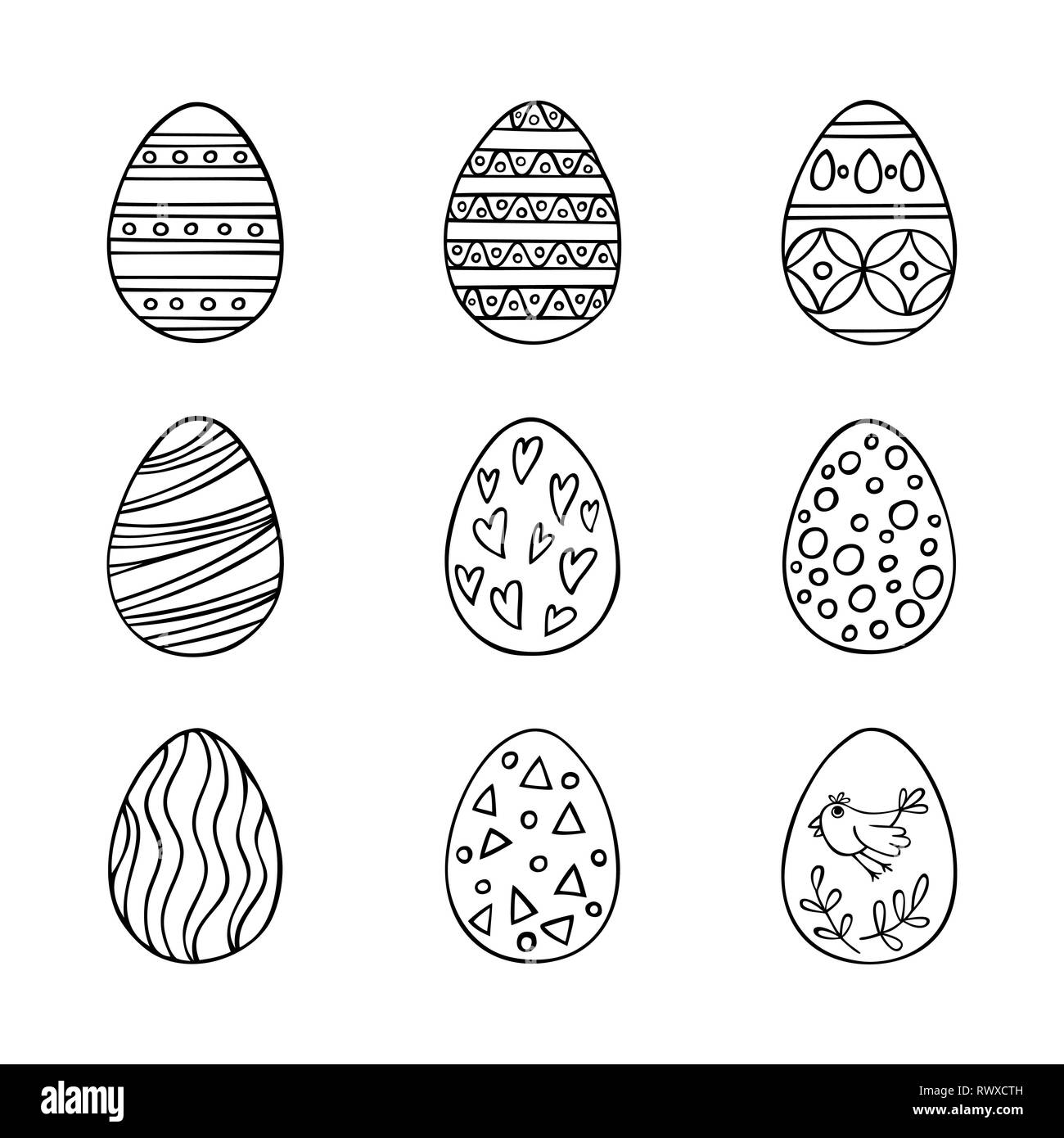 Easter eggs hand drawn icon set in line style. Perfect vector design ...
