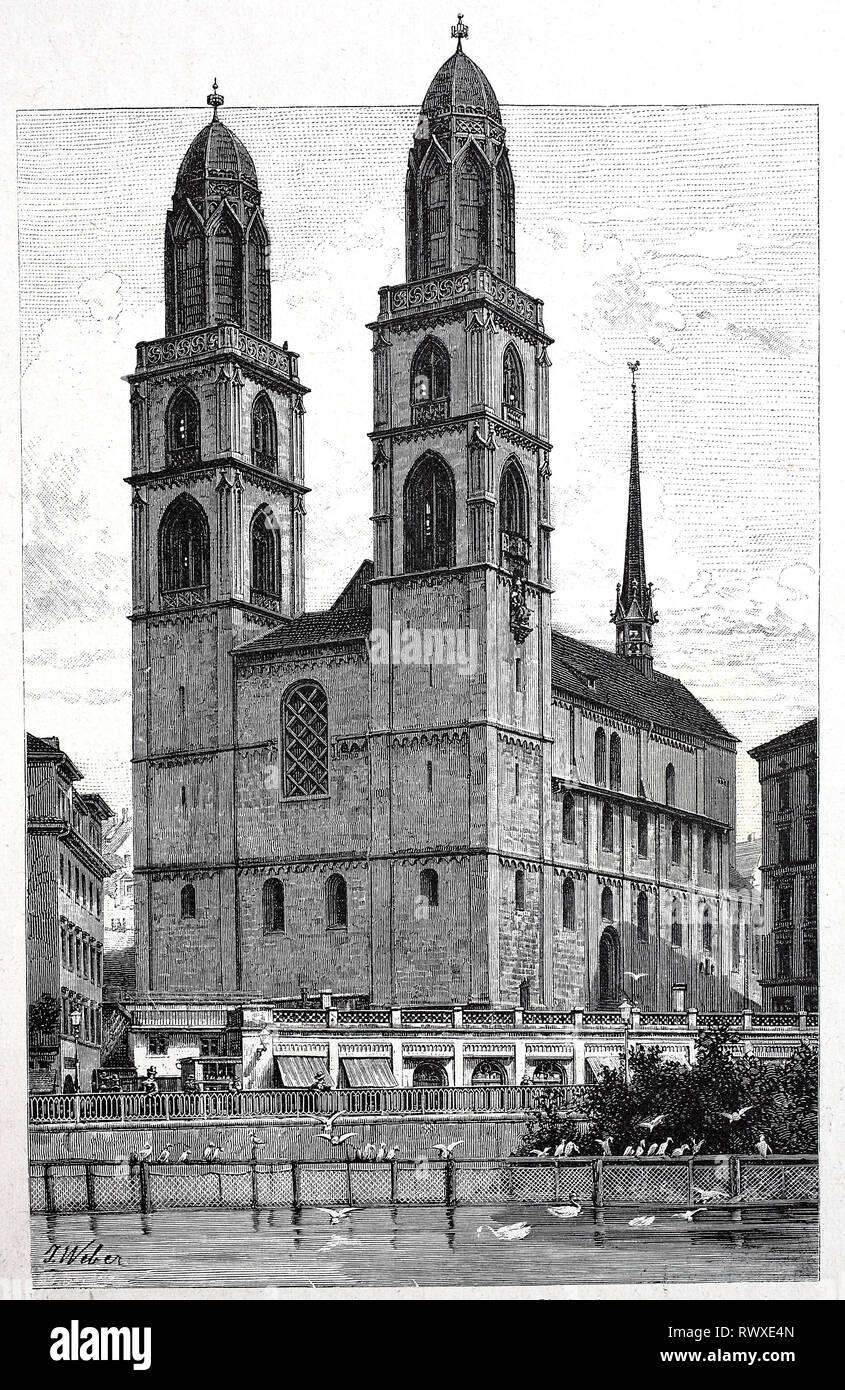 Das MÃ¼nster in ZÃ¼rich, Schweiz  /  the cathedral of Zurich, Switzerland Stock Photo