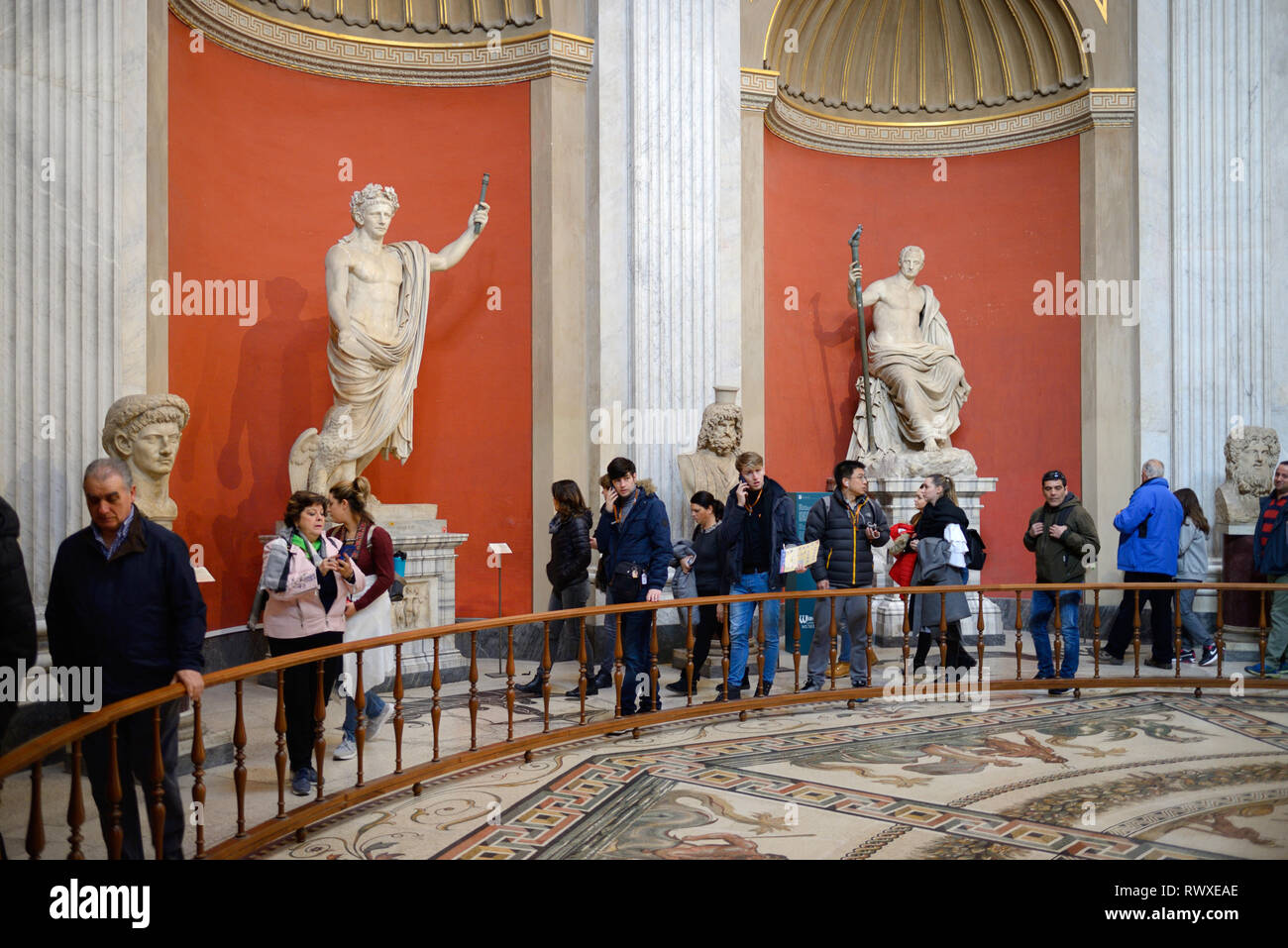 Visitors or Tourists in the Sala Rotonda, Circular Room or Rotunda Vatican Museum or Vatican Museums Stock Photo