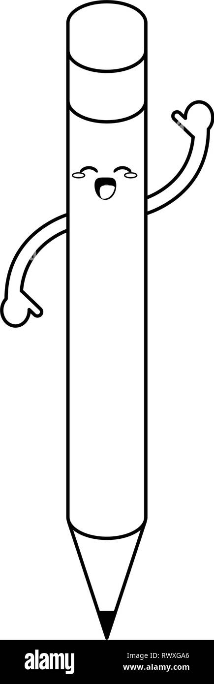 Kawaii pencil smiling cartoon in black and white Stock Vector Image ...