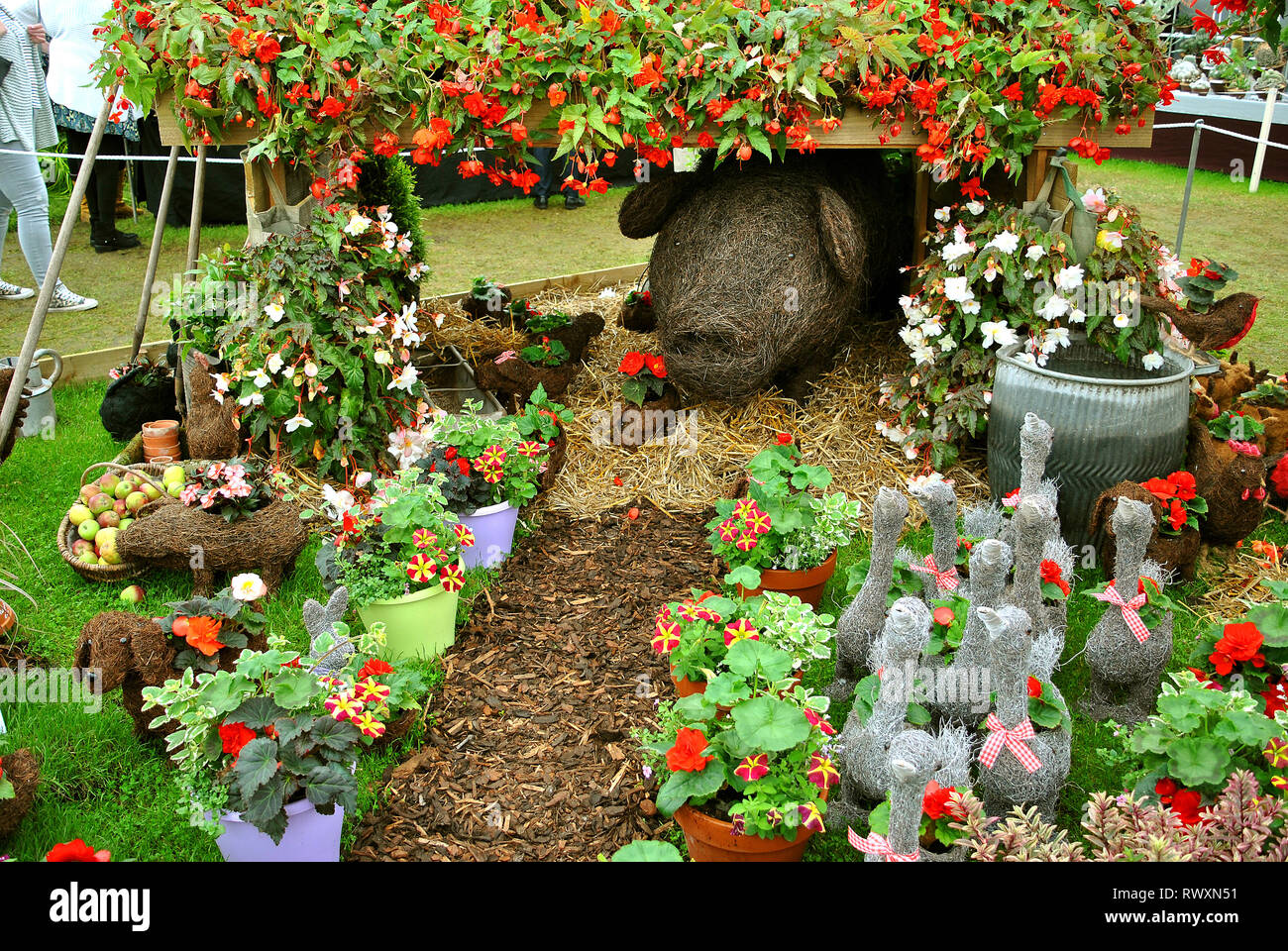 Farm animals garden display at Southport Flower Show Stock Photo