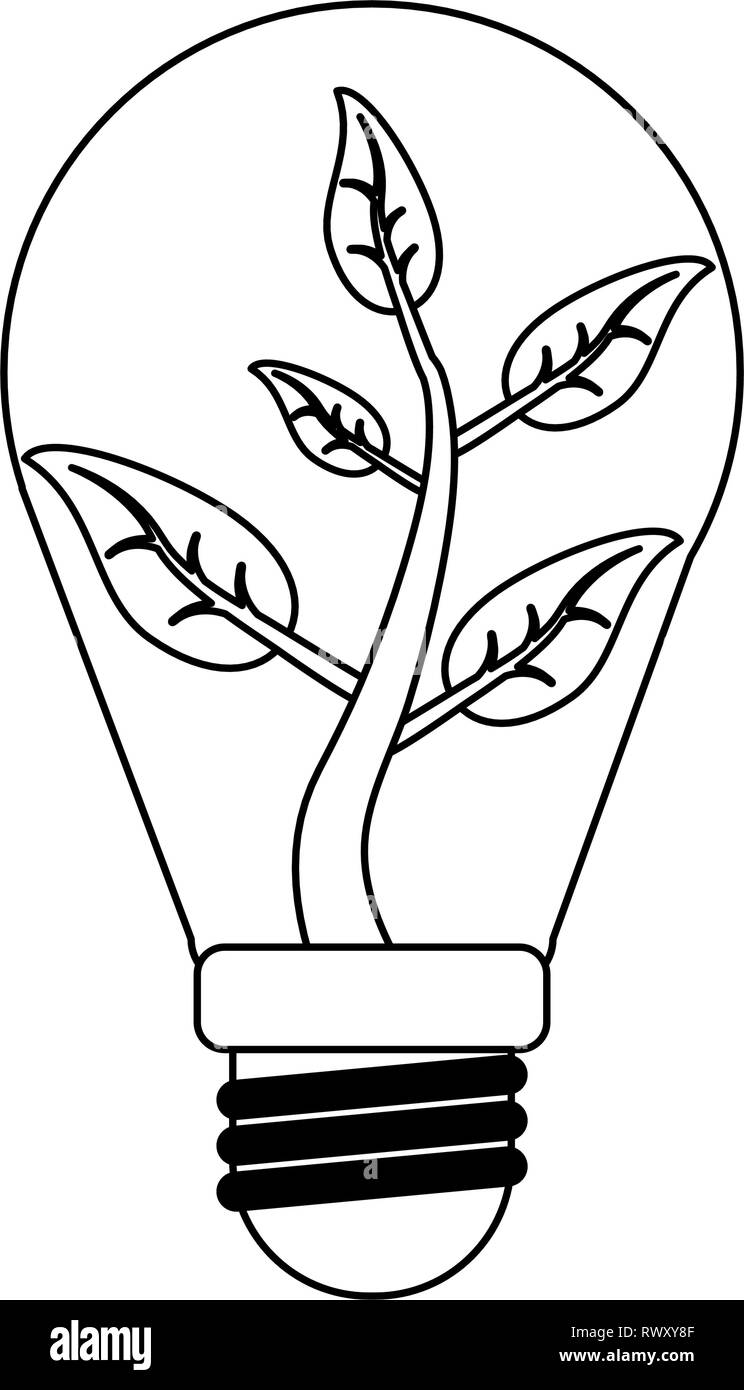 eco green energy bulb light plant in black and white Stock Vector Image