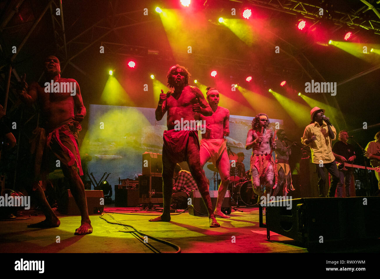 Adelaide, Australia. 7th Mar, 2019. Australian musical group Yothu Yindi  meaning "child and mother" perform at the Adelaide Fringe consist of  Aboriginal and Balanda (non-Aboriginal) members. The band formed in 1986  combine