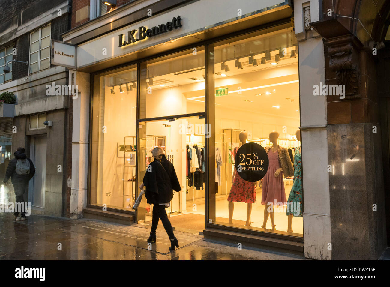 London, UK. 7th Mar, 2019. A woman walks by the LK Bennett store in Covent  Garden. LK Bennett, a chain of high-end women's clothing stores, has  announced that it has called in