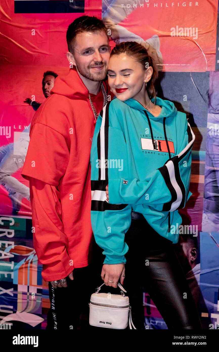 Berlin, Germany. 07th Mar, 2019. Marcus Butler, influencer, and Stefanie  Giesinger, model, stand in front of