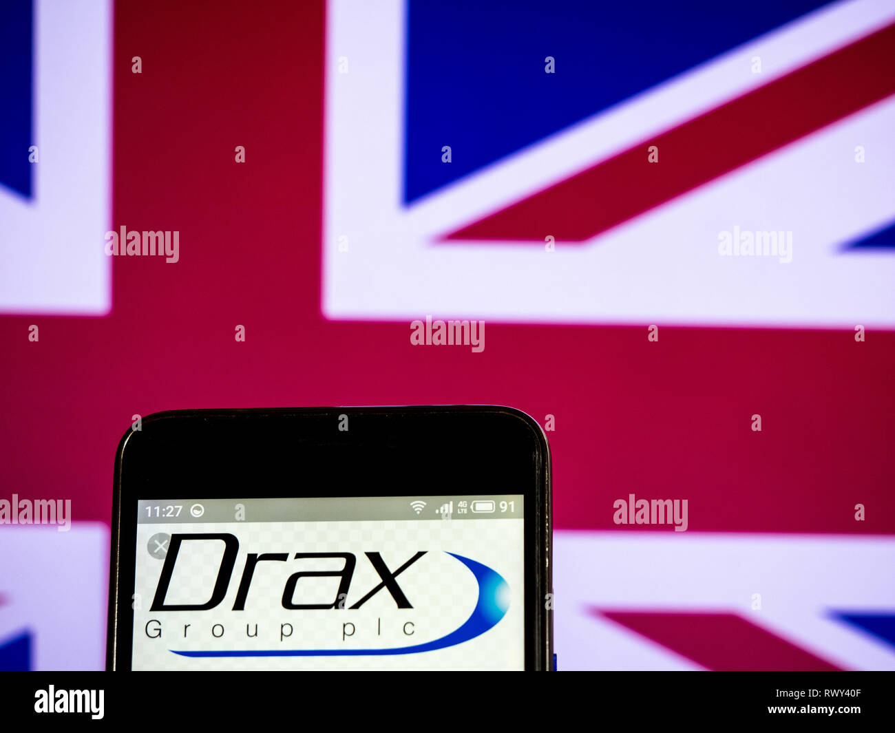 Ukraine. 7th Mar, 2019. Drax Group plc company logo seen displayed on a smart phone. Credit: Igor Golovniov/SOPA Images/ZUMA Wire/Alamy Live News Stock Photo