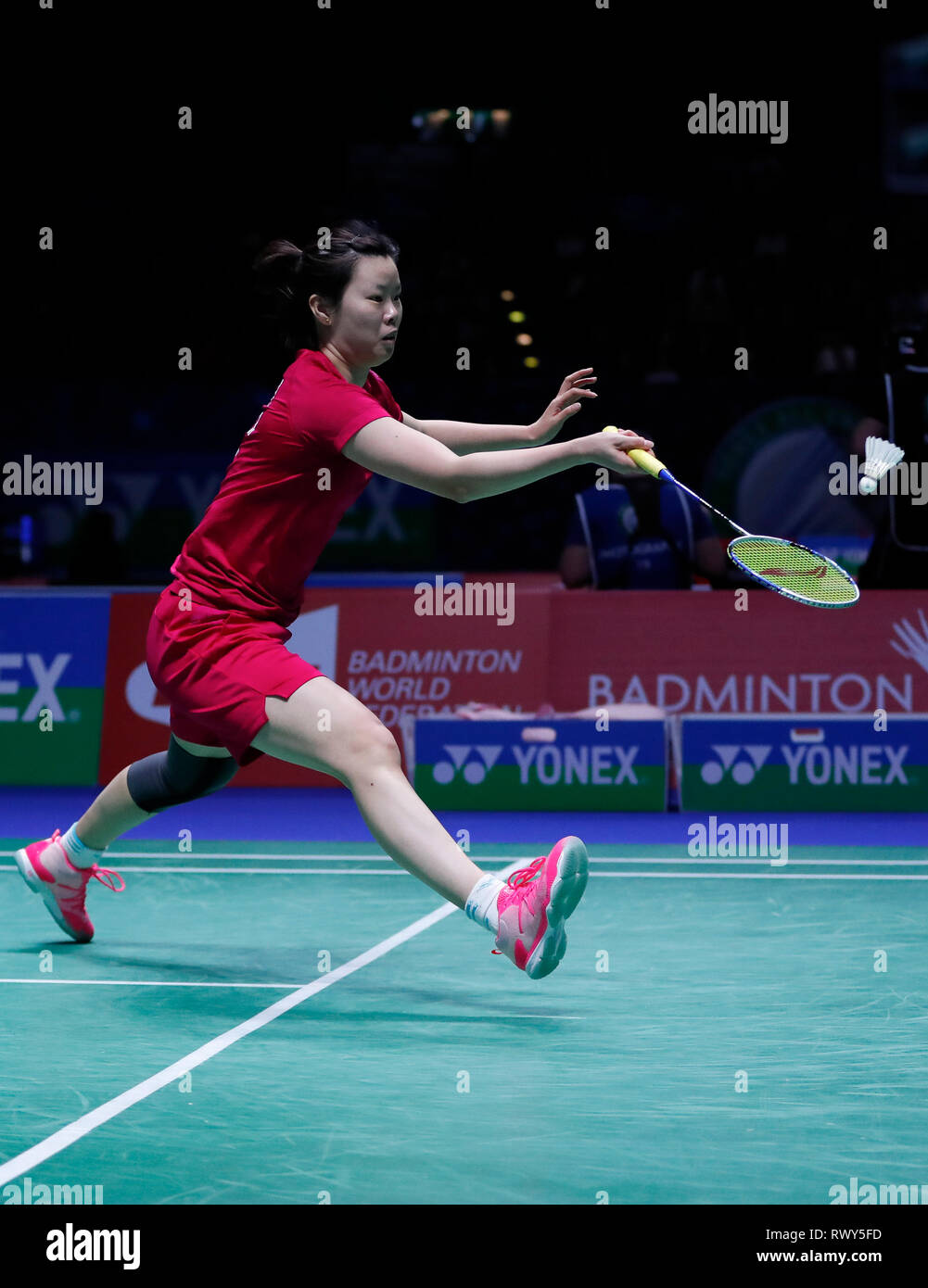 Birmingham. 7th Mar, 2019. China's Li Xuerui competes during the women's  singles second round match with her teammate Chen Xiaoxin at the All  England Open Badminton Championships 2019 in Birmingham, Britain on
