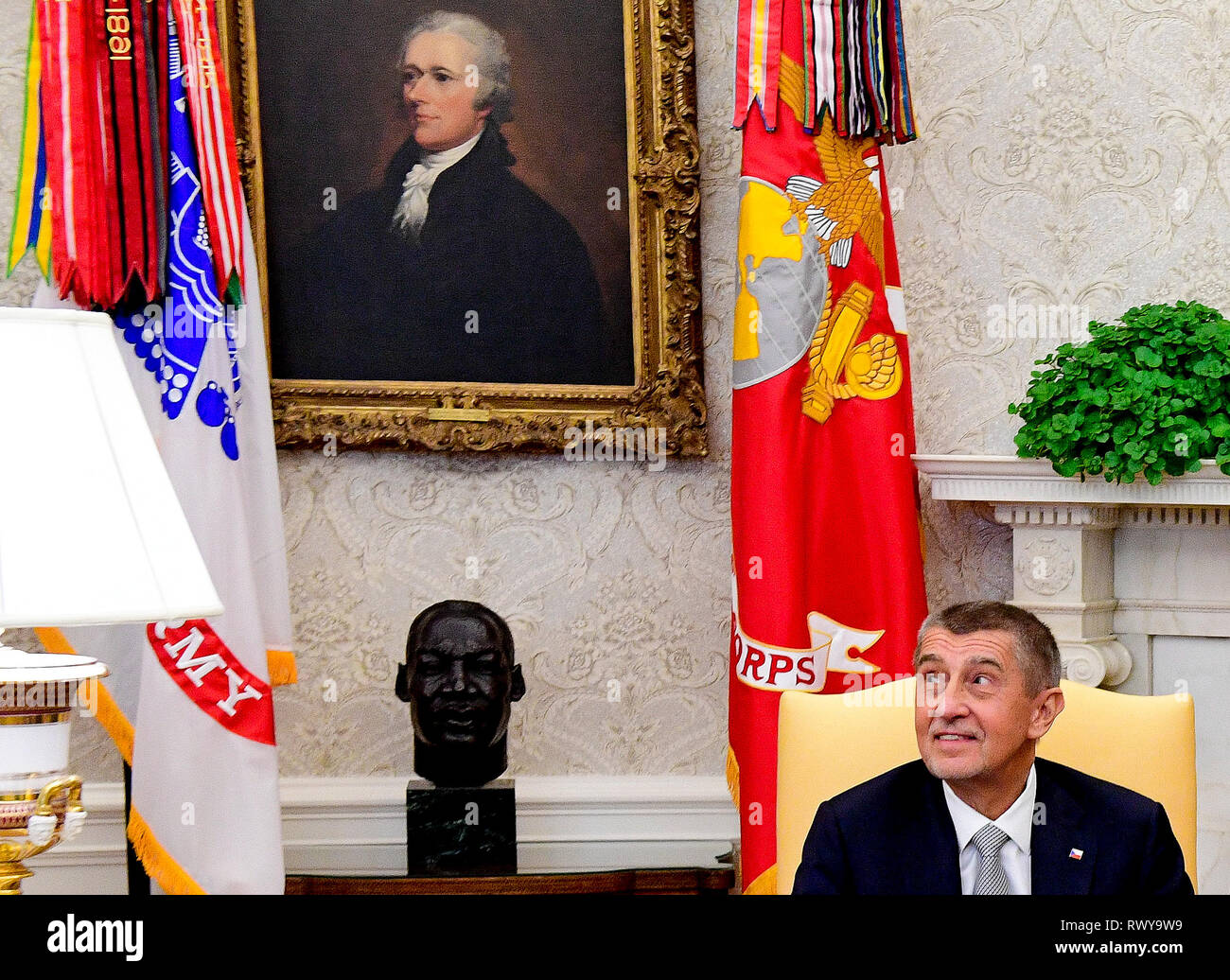 Washington, United States. 07th Mar, 2019. US President Donald Trump, not on the photo, and Czech Prime Minister Andrej Babis meet journalists in Oval Office of the White House in Washington, USA, March 7, 2019. Credit: Roman Vondrous/CTK Photo/Alamy Live News Stock Photo