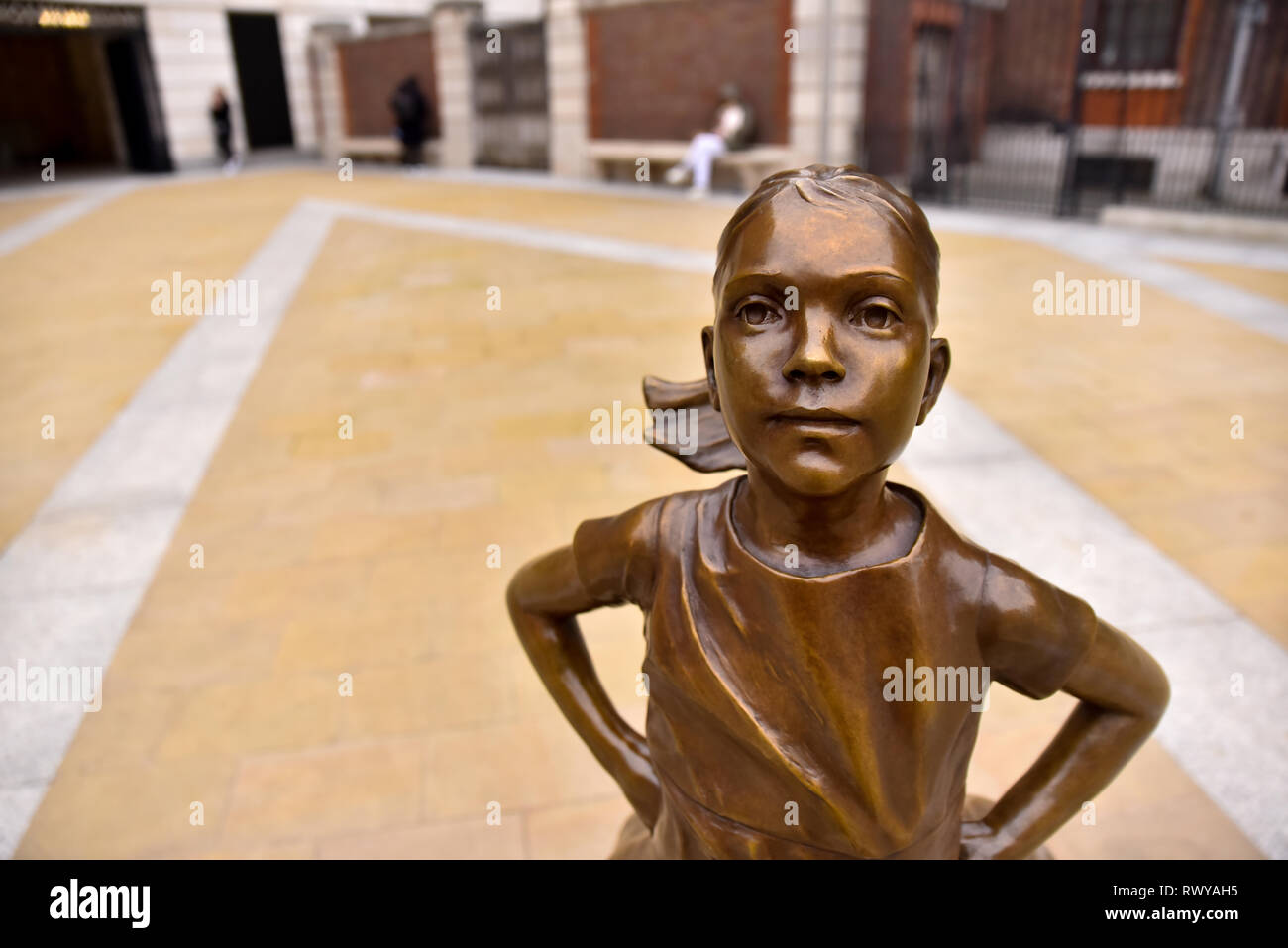 Paternoster Square, London, UK. 8th Mar, 2019. Fearless Girl bronze