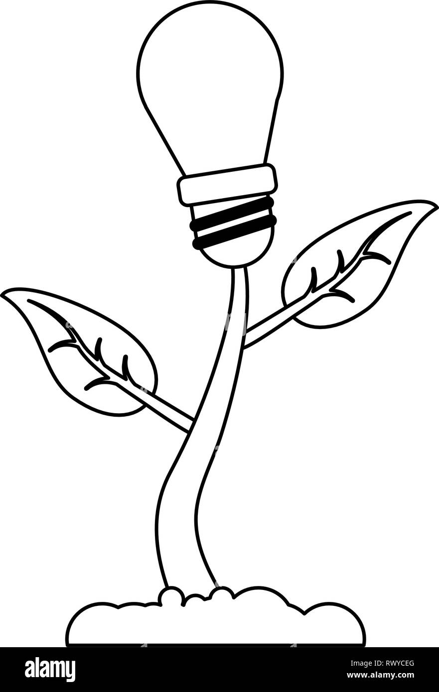 eco green energy bulb light plant in black and white Stock Vector Image