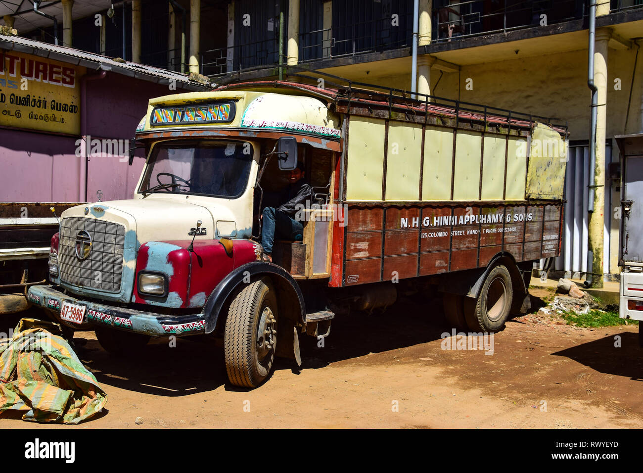 Natasha, Sri Lankan Lorry, Colombo Street, Kandy, Sri Lanka Stock Photo