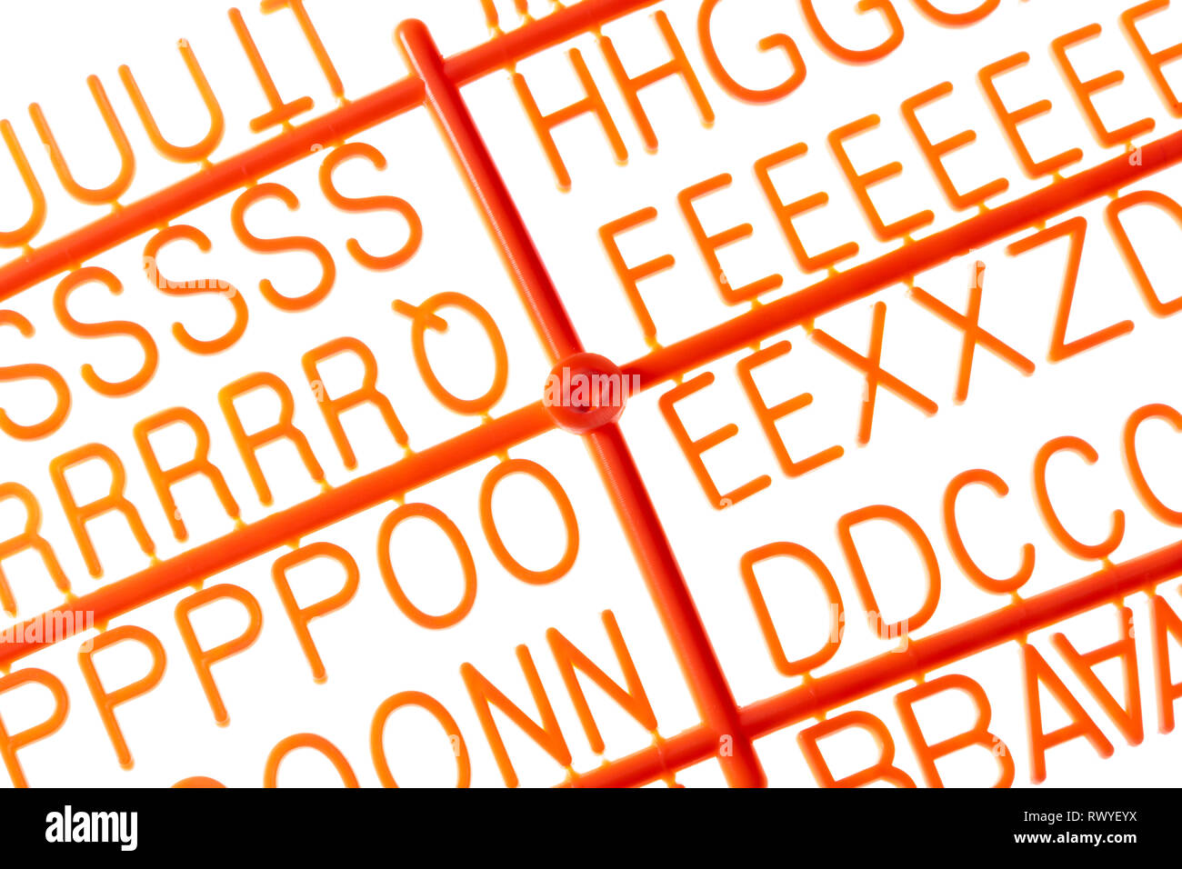 Buchstaben, an einem Gussstrang, zum betexten einer Texttafel, Stock Photo