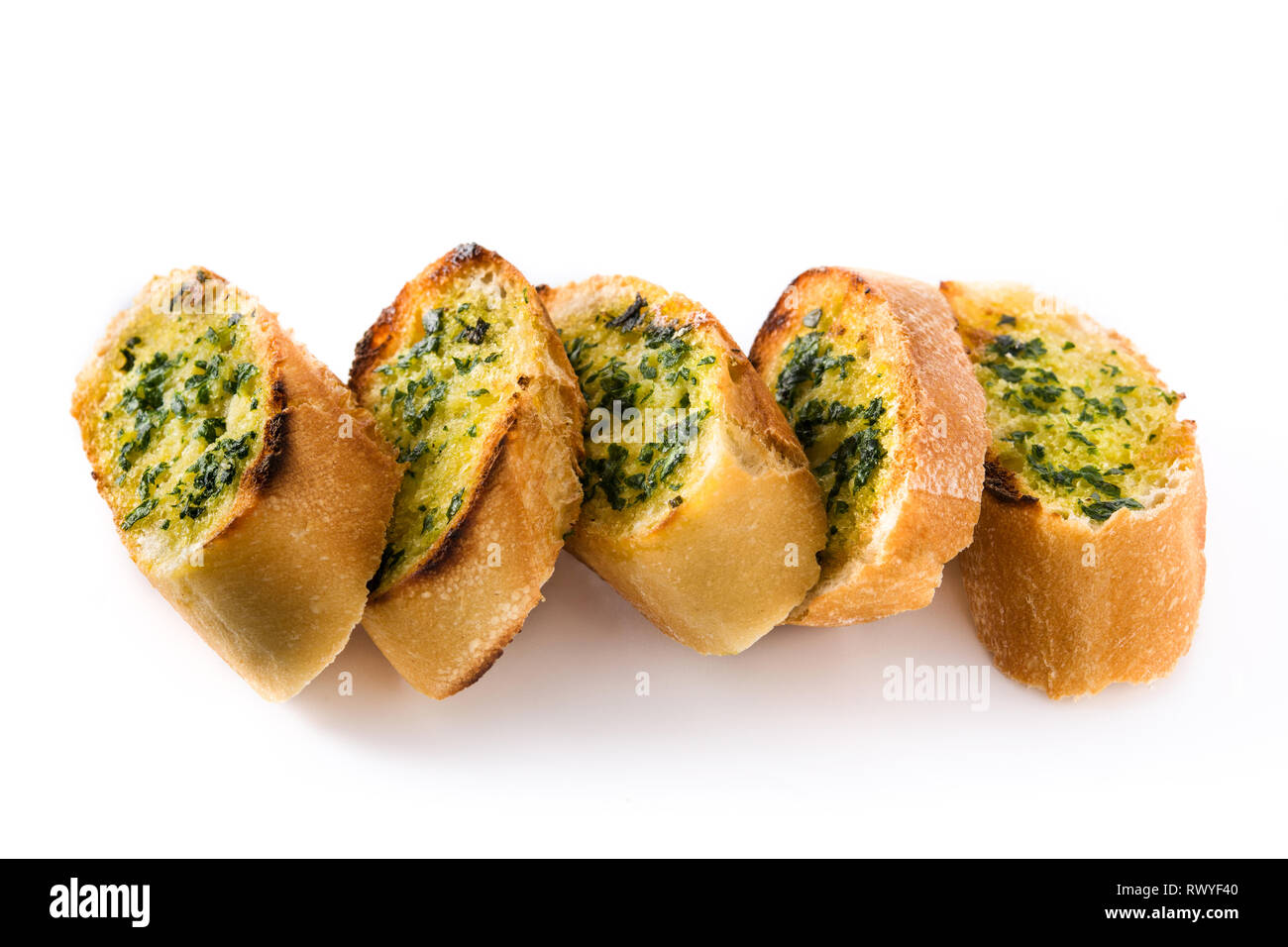 Garlic breads slice isolated on white background Stock Photo