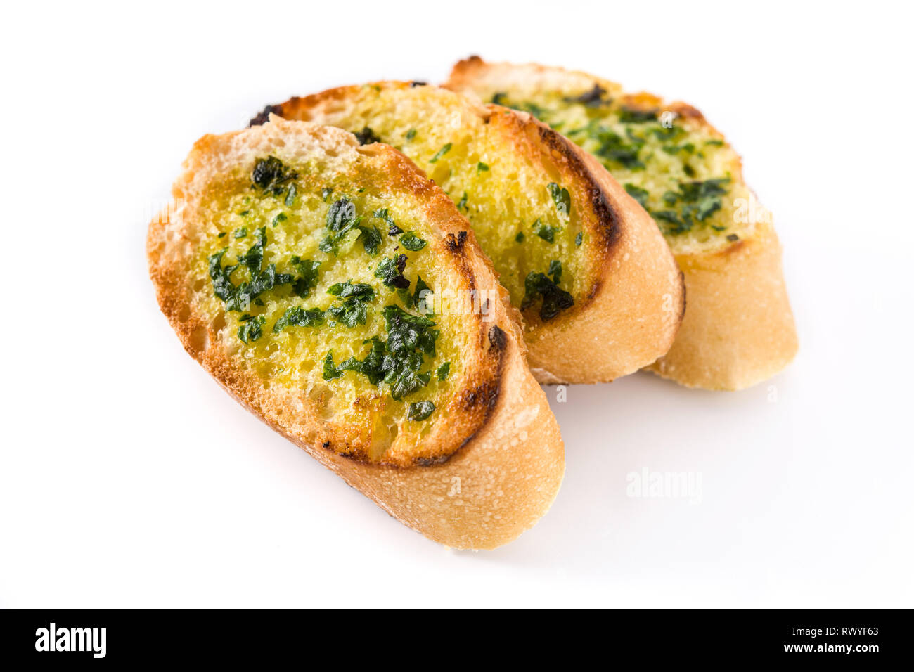 Garlic breads slice isolated on white background Stock Photo