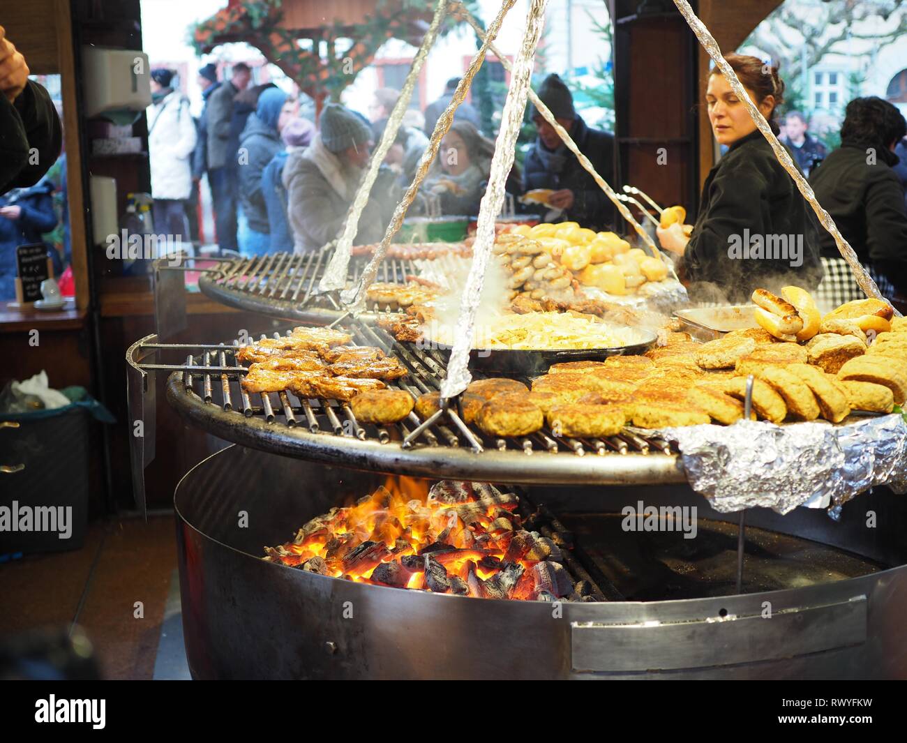 Traditional German food, Heidelberg Christmas market, Germany Stock