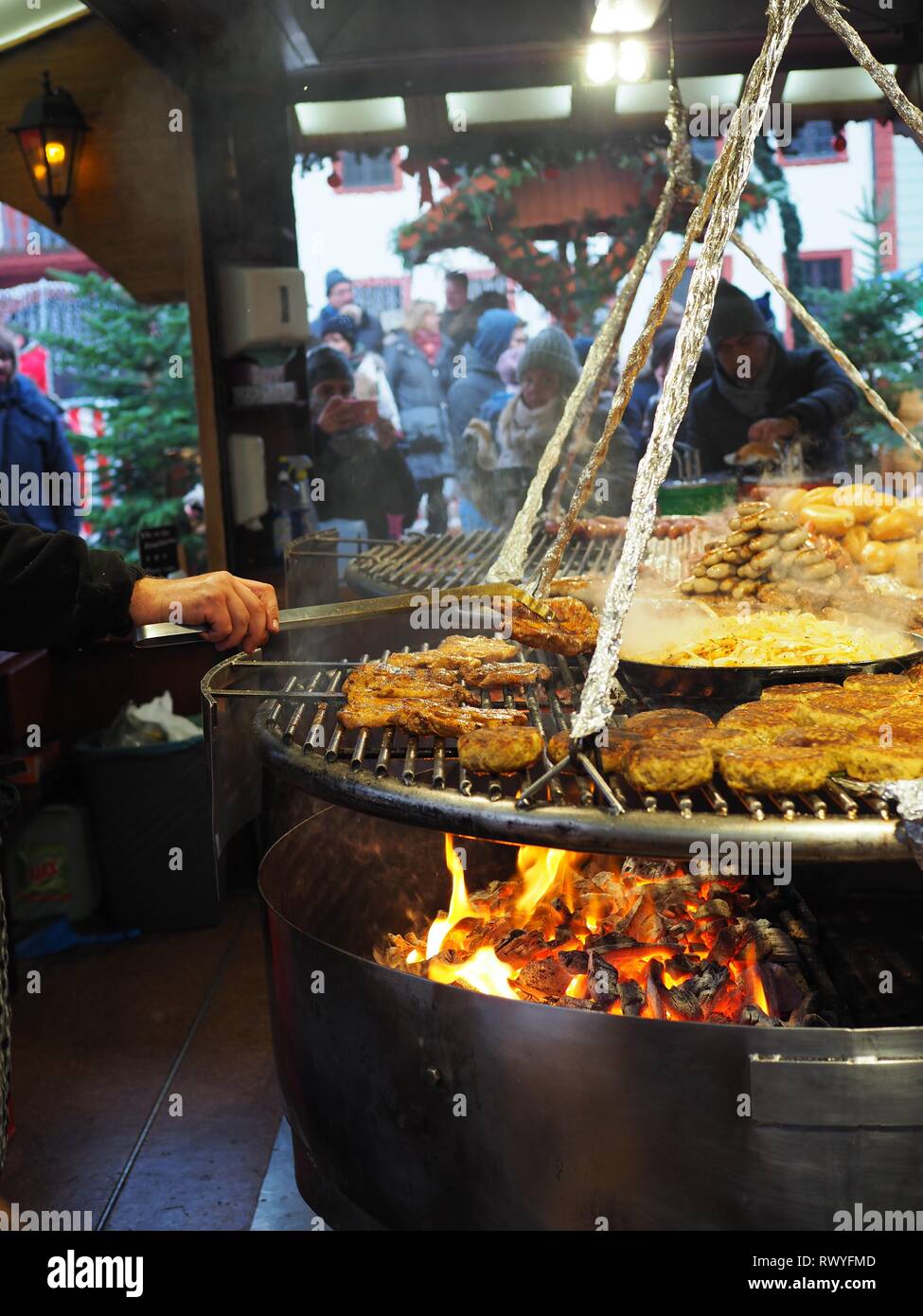 Traditional German food, Heidelberg Christmas market, Germany Stock