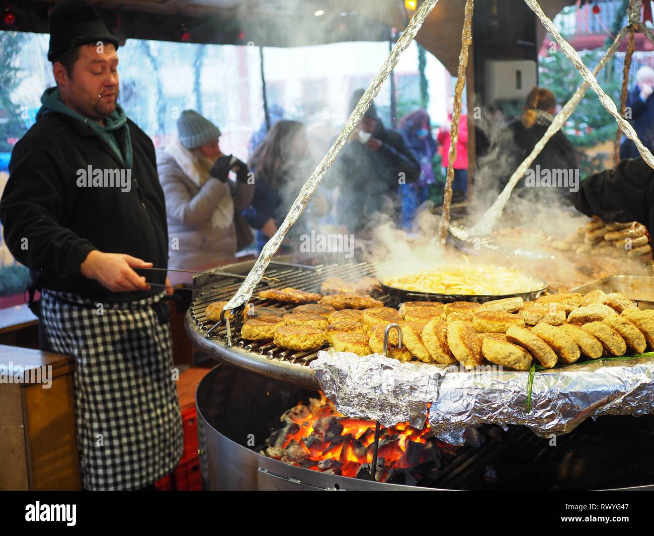 Traditional German food, Heidelberg Christmas market, Germany Stock