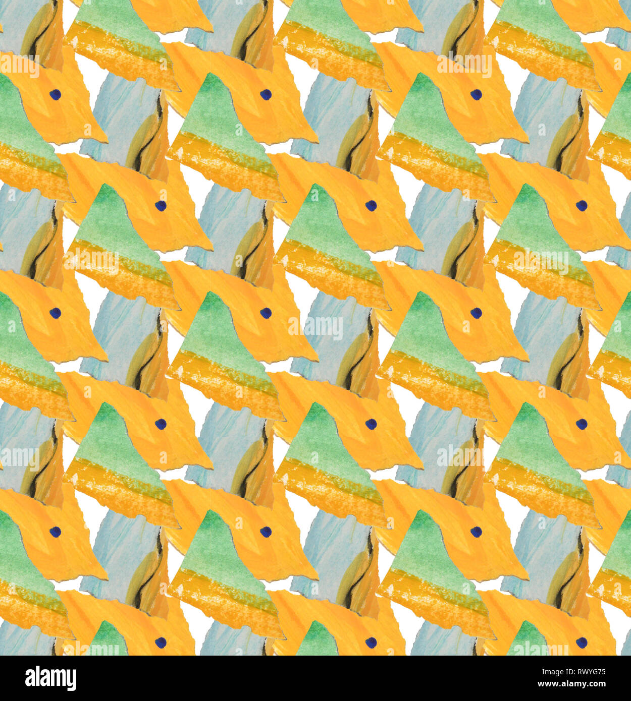 Bright, abstract seamless pattern made with torn colored paper. Hand