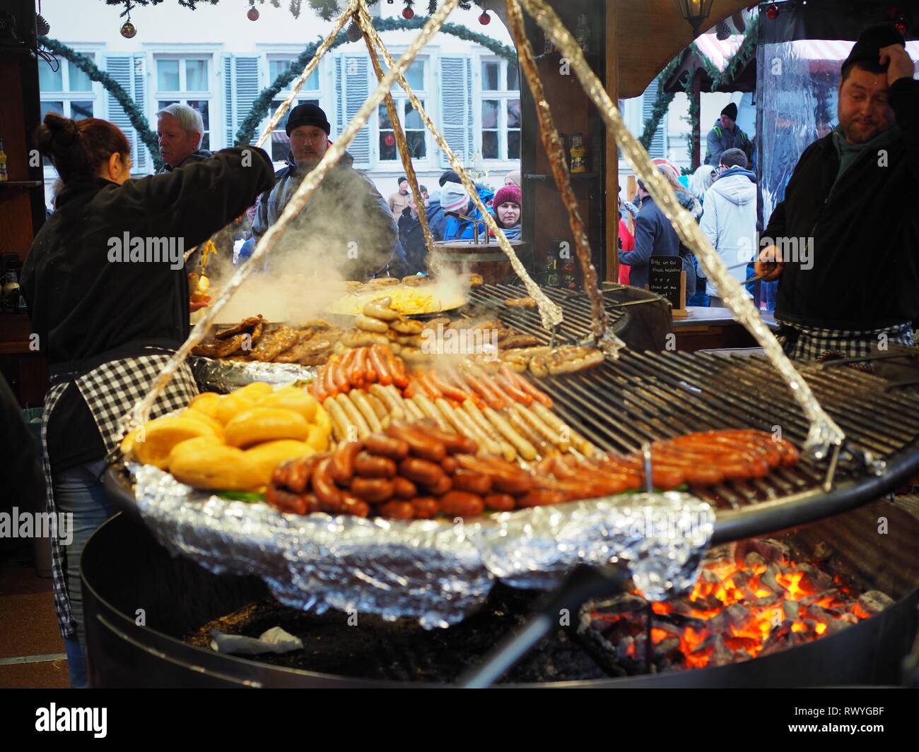 Traditional German food, Heidelberg Christmas market, Germany Stock