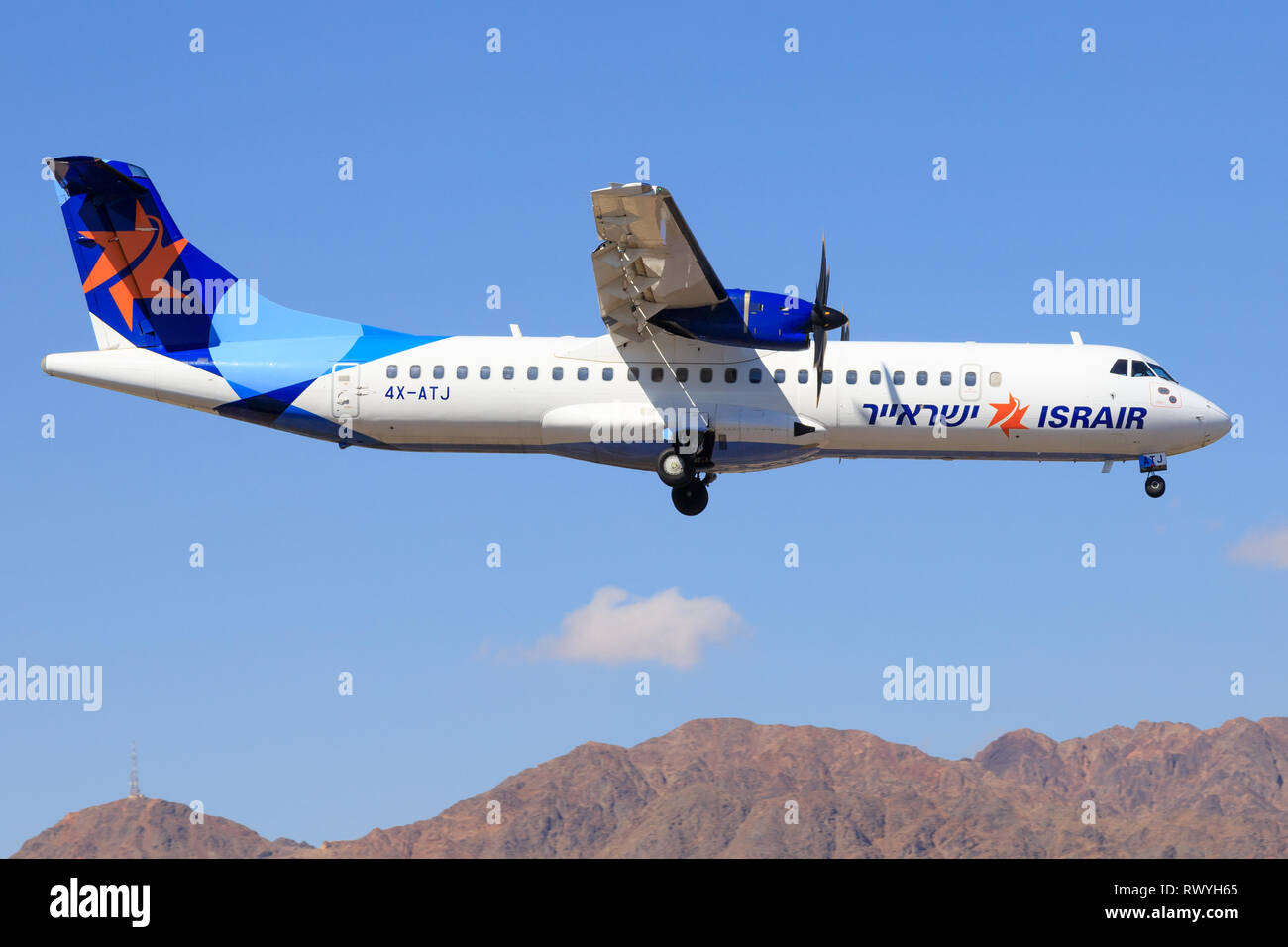 Eilat, ISRAEL-February 24, 2019: Israir Airlines ATR 72-200 at old Eilat international Airport. Stock Photo