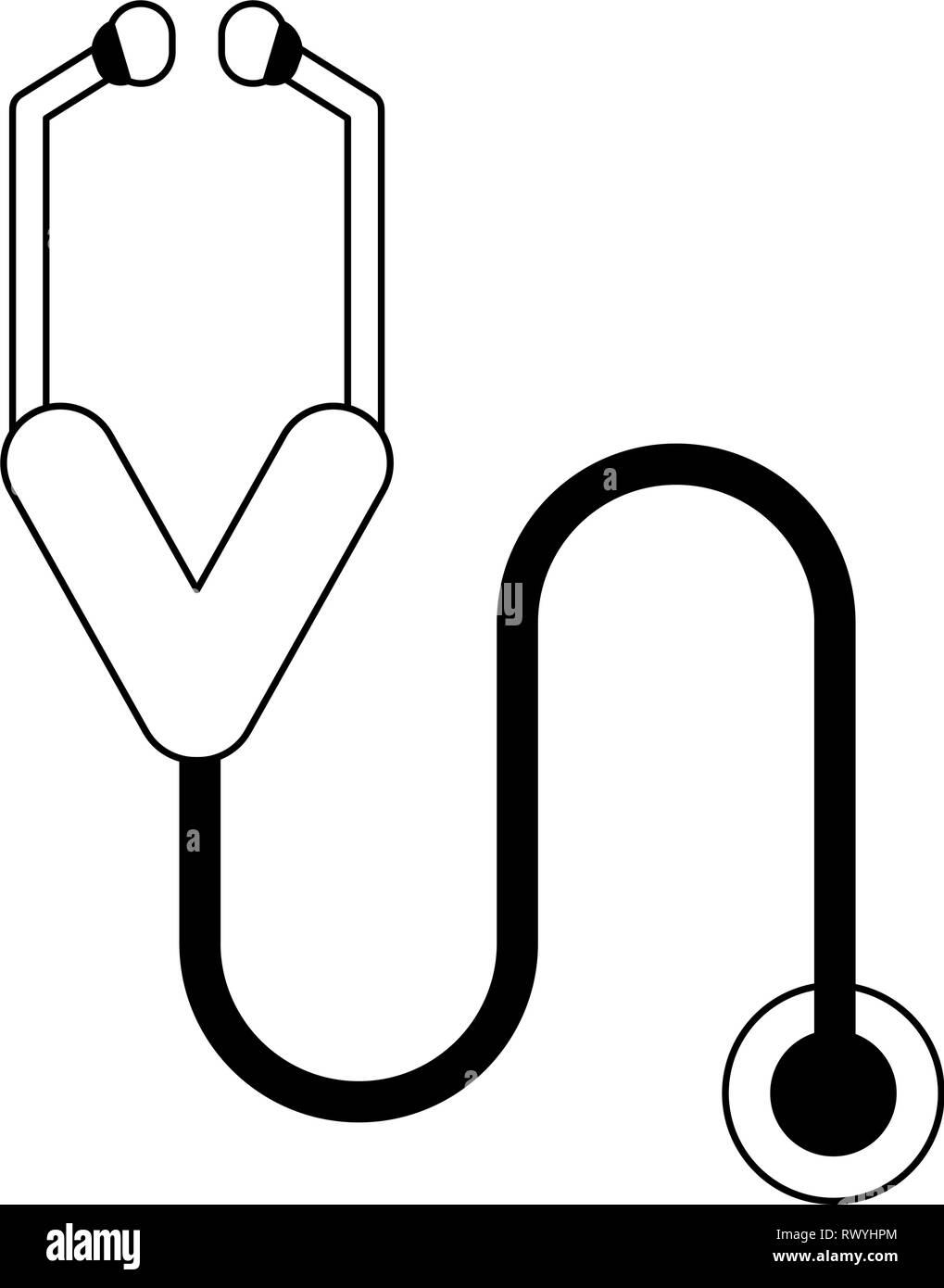 Medical stethoscope symbol isolated in black and white Stock Vector