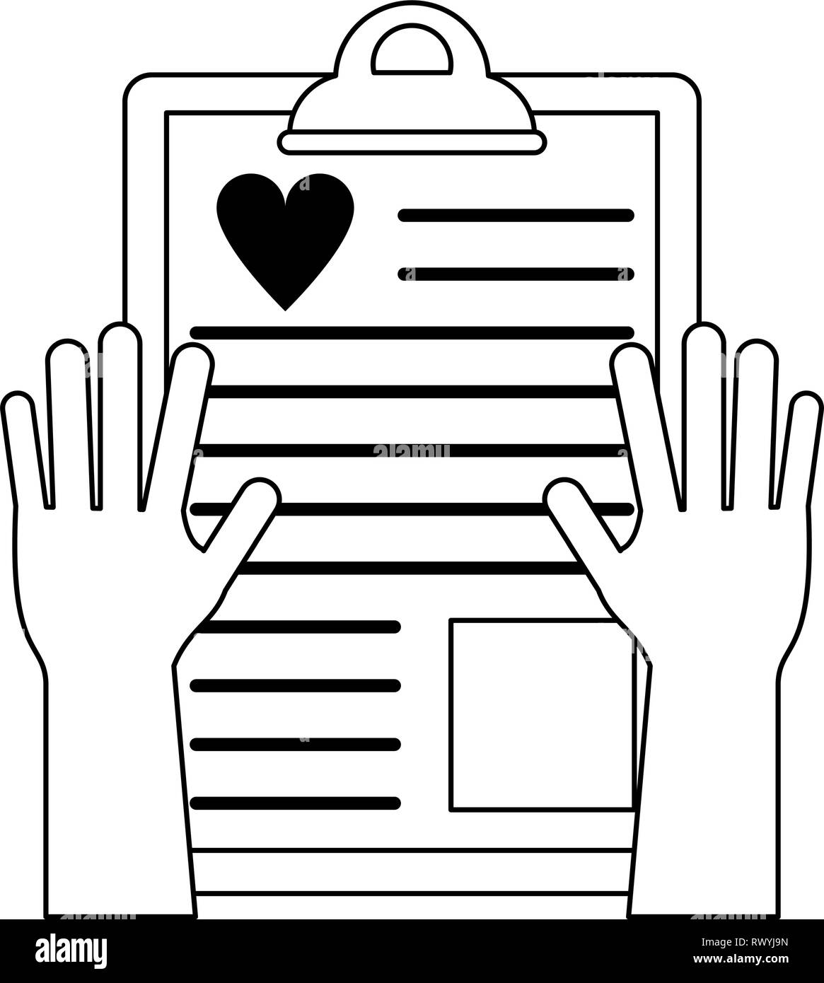 hands holding medical clipboard document in black and white Stock ...