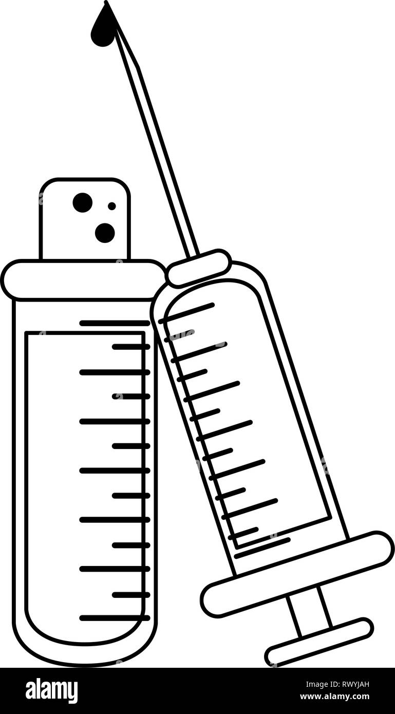 blood syringe and test tube in black and white Stock Vector Image & Art ...