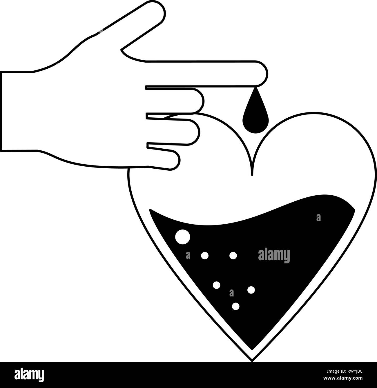 Hand with blood drops donation campaign in black and white Stock Vector ...