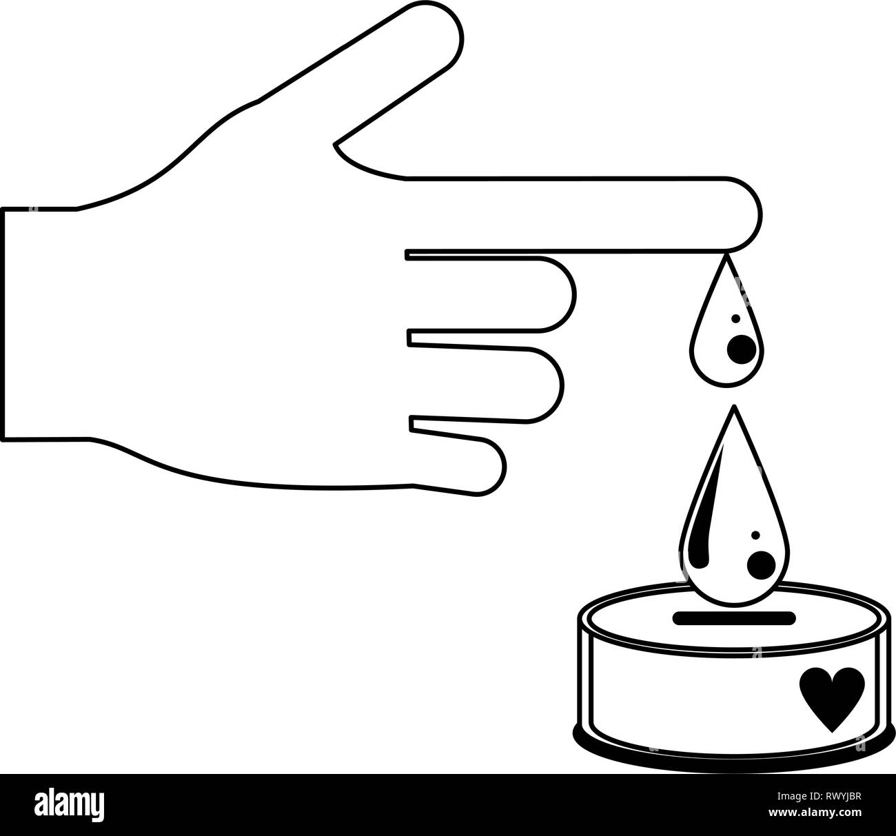 Hand with blood drops donation campaign in black and white Stock Vector ...