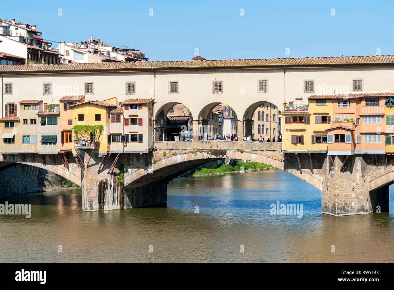 Closeup of Ponte Vecchio old bridge over river Arno - Florence, Italy Stock Photo